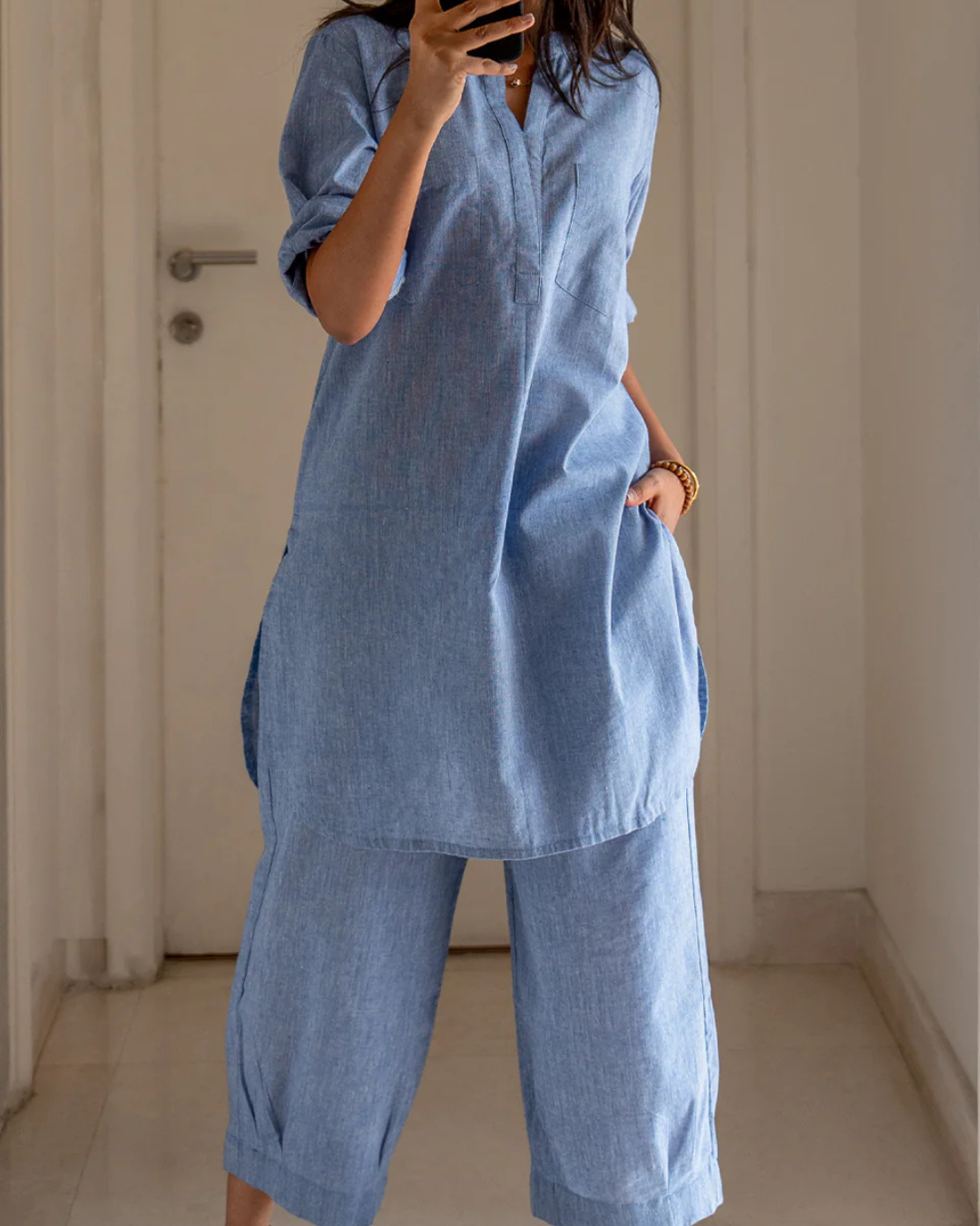 Sky BlueCasual Cotton Co-ord Set for Women