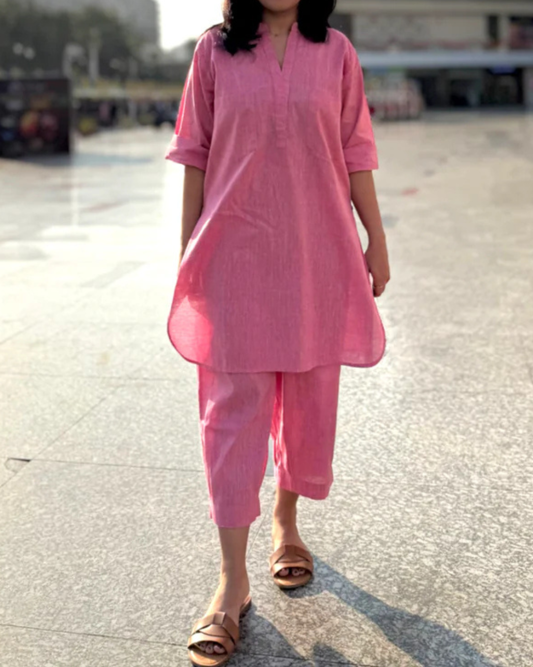 Pink Casual Cotton Co-ord Set for Women