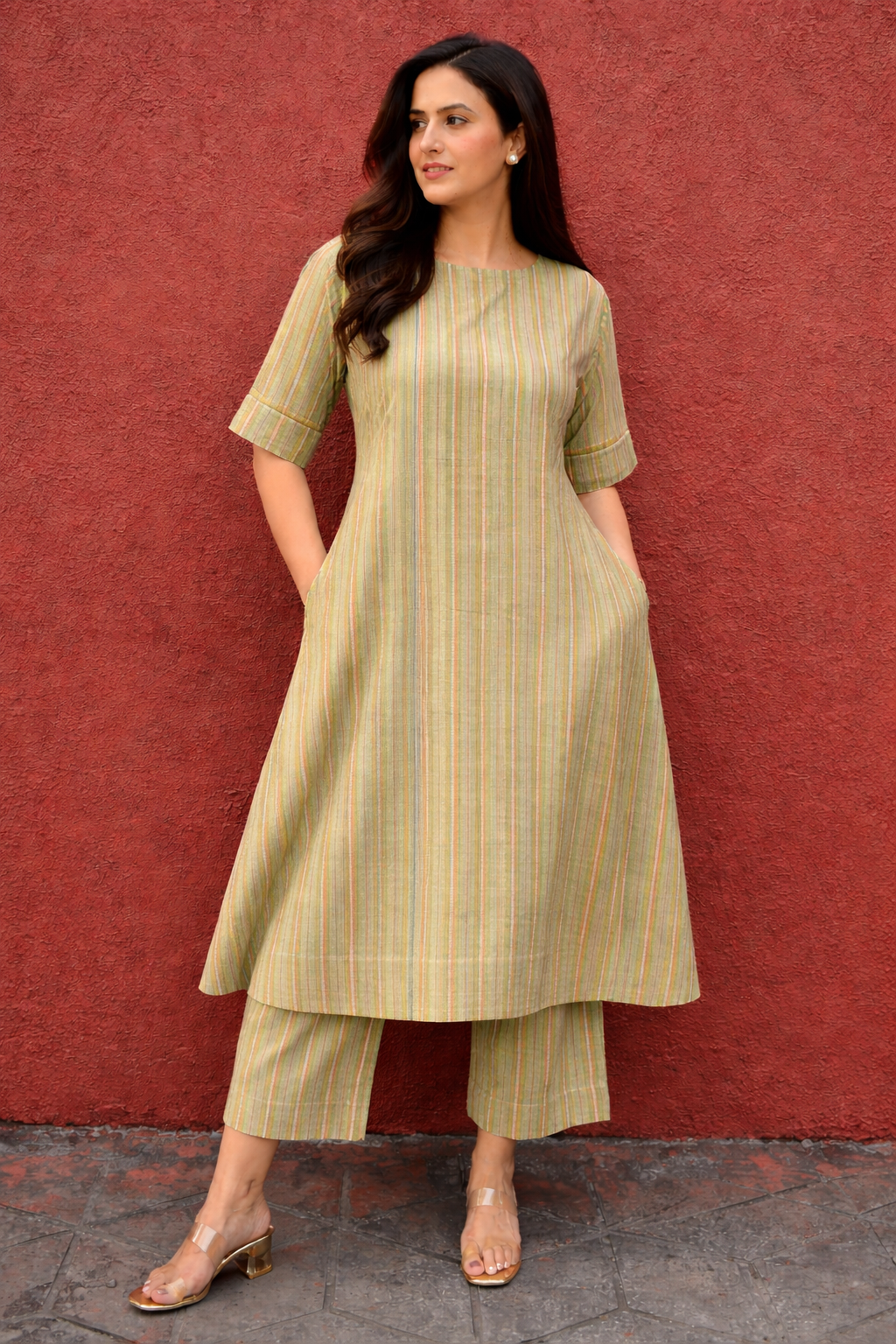 Multicolor Vertical Stripe Coord Set for Women