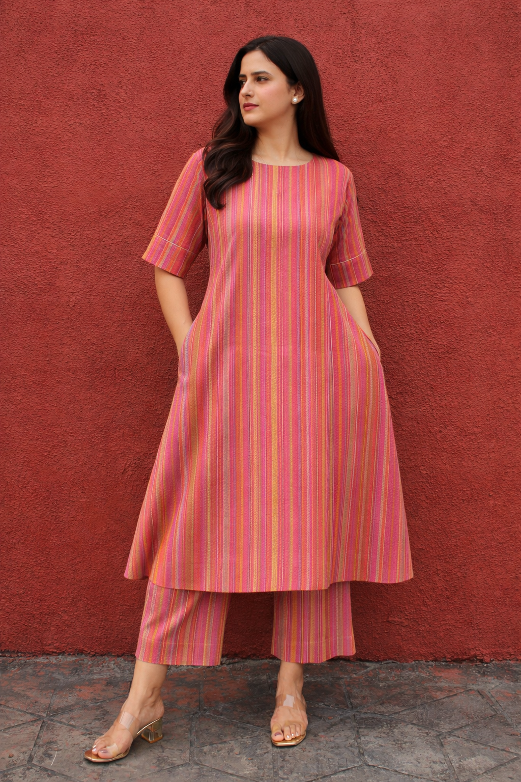 Multicolor Vertical Stripe Coord Set for Women