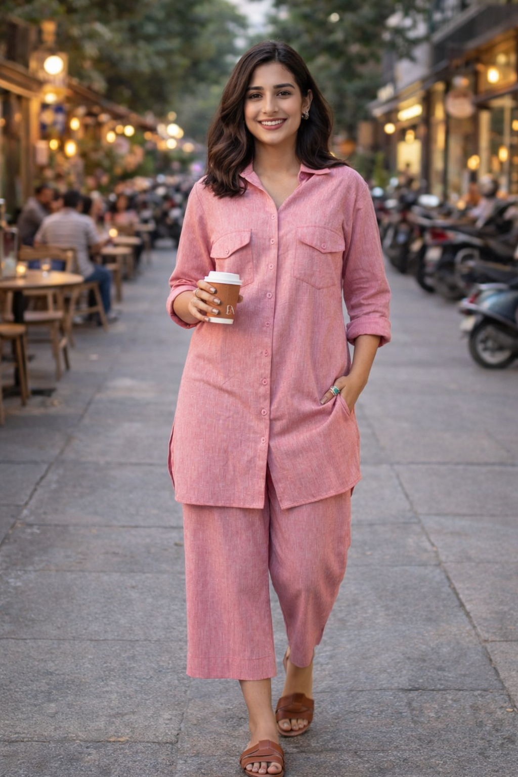 Pink Casual Cotton Co-ord Set for Women