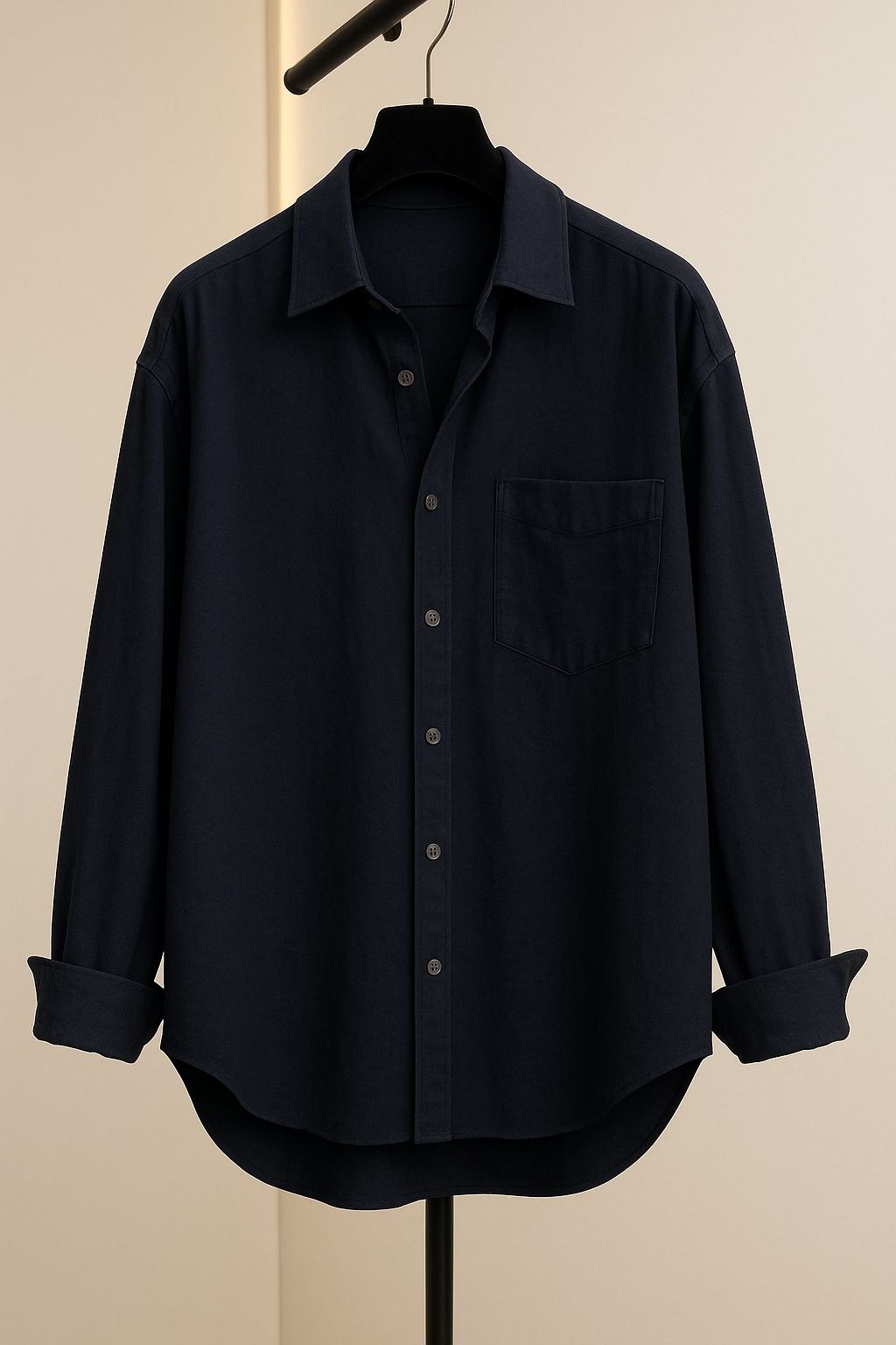 Pocketed Oversized Cotton Shirt Navy