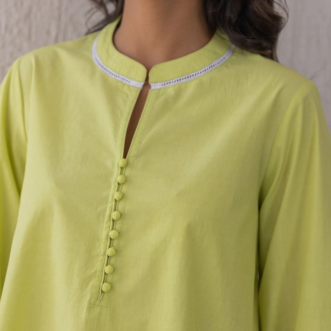 Lime Green Cotton Co-ord Set with Lace Detailing