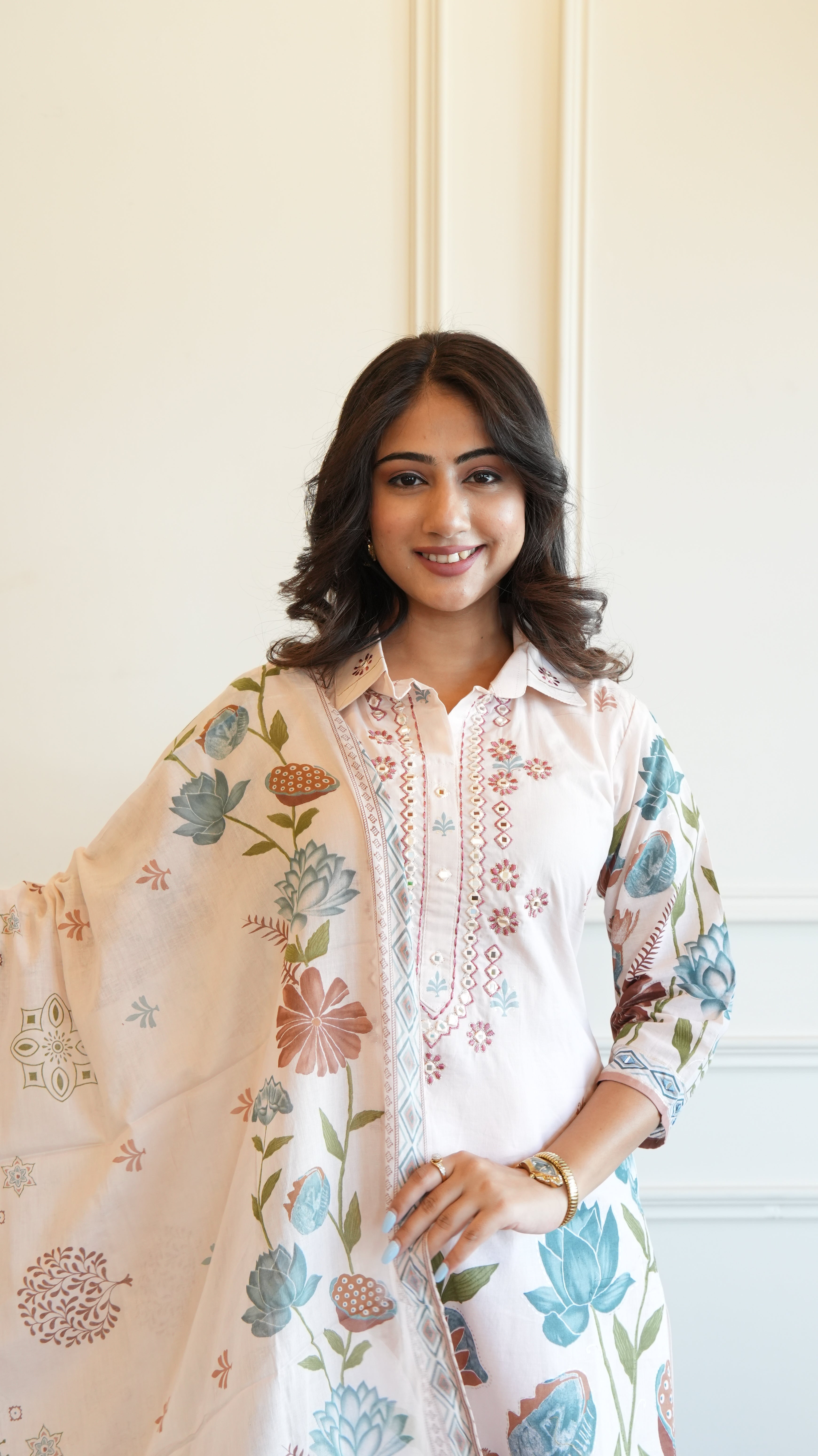 New Printed Kurta Pant Set Blue