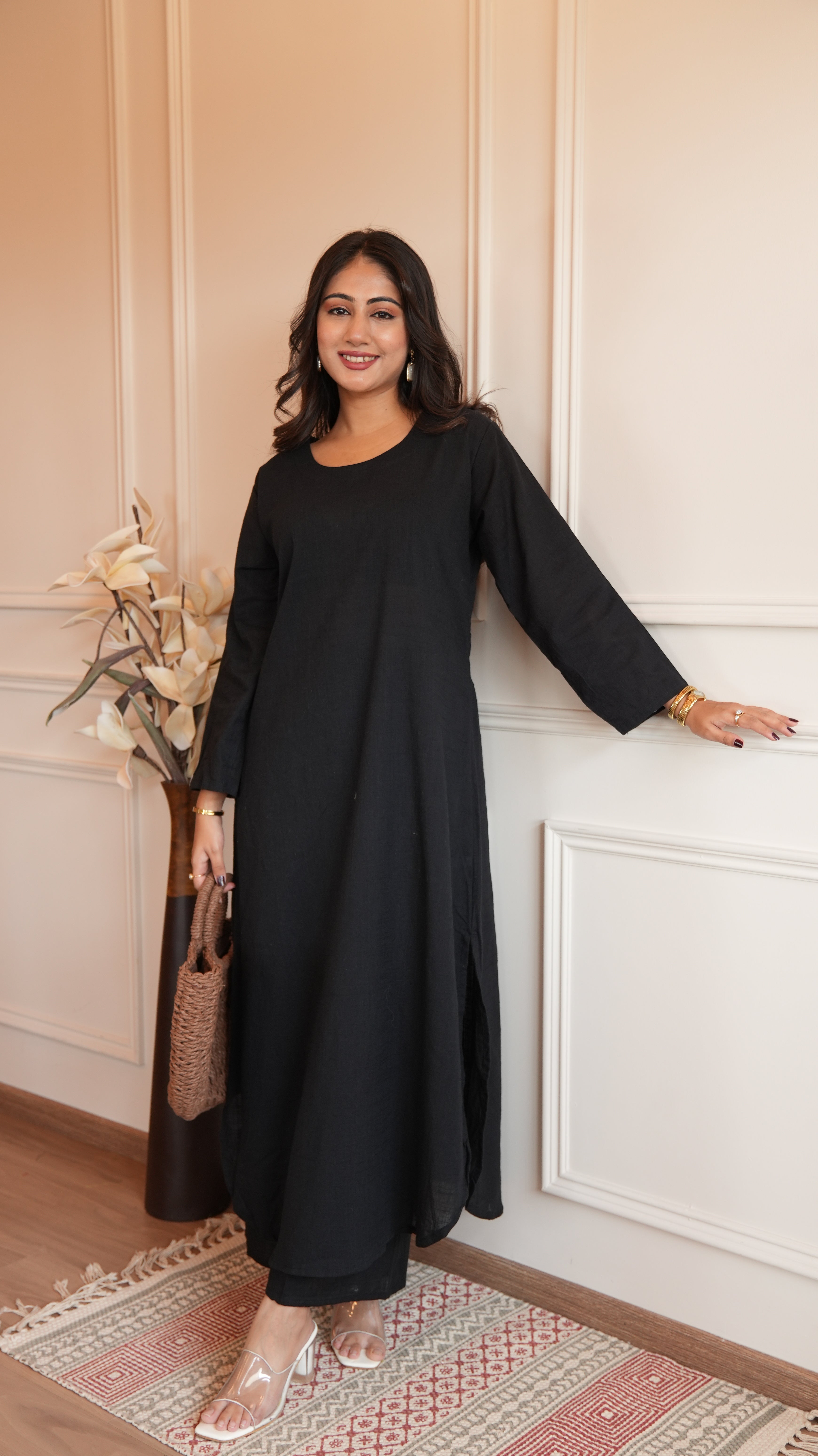 Women's Cotton Kurta pant sets - Black