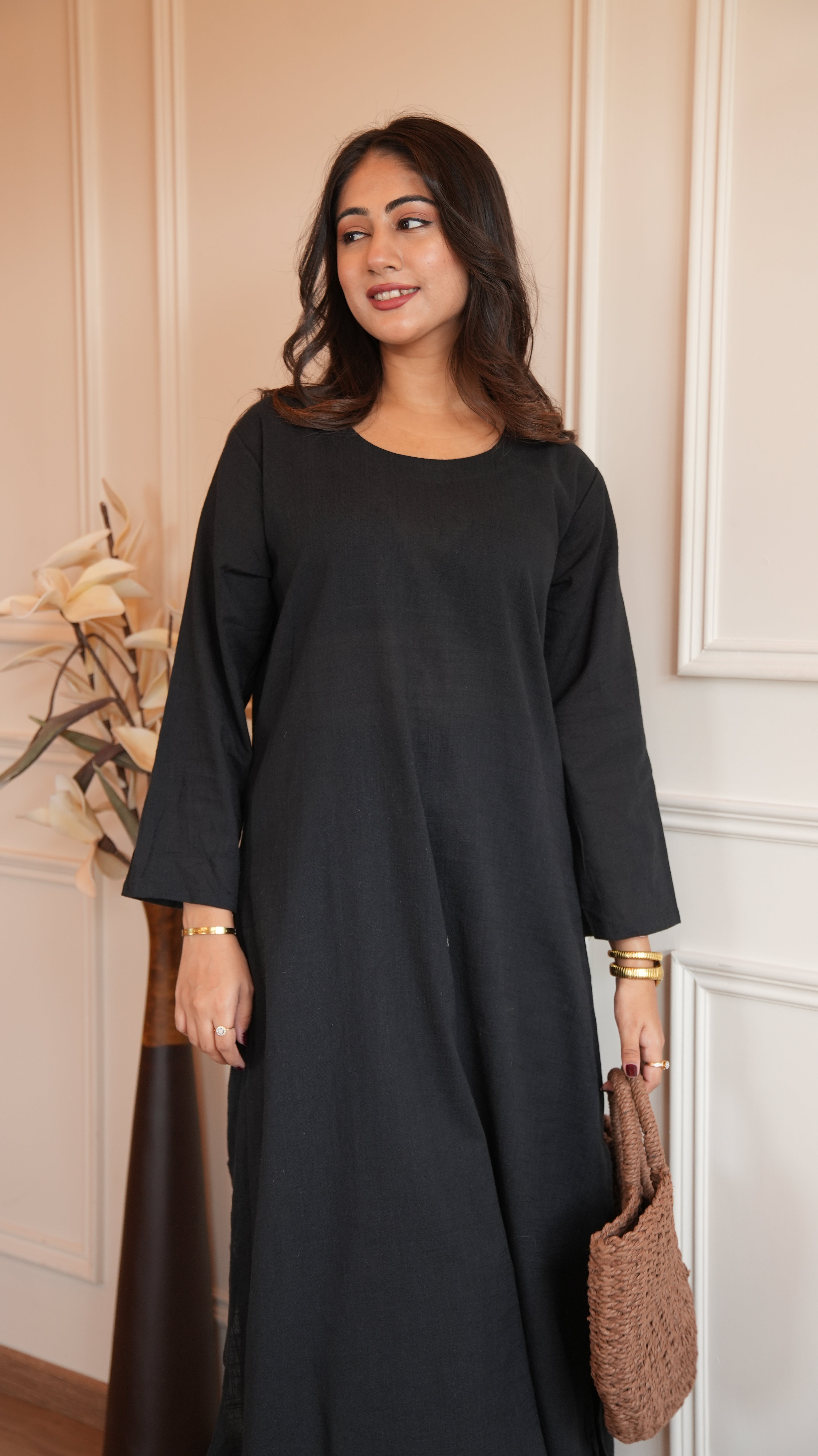 Women's Cotton Kurta pant sets - Black