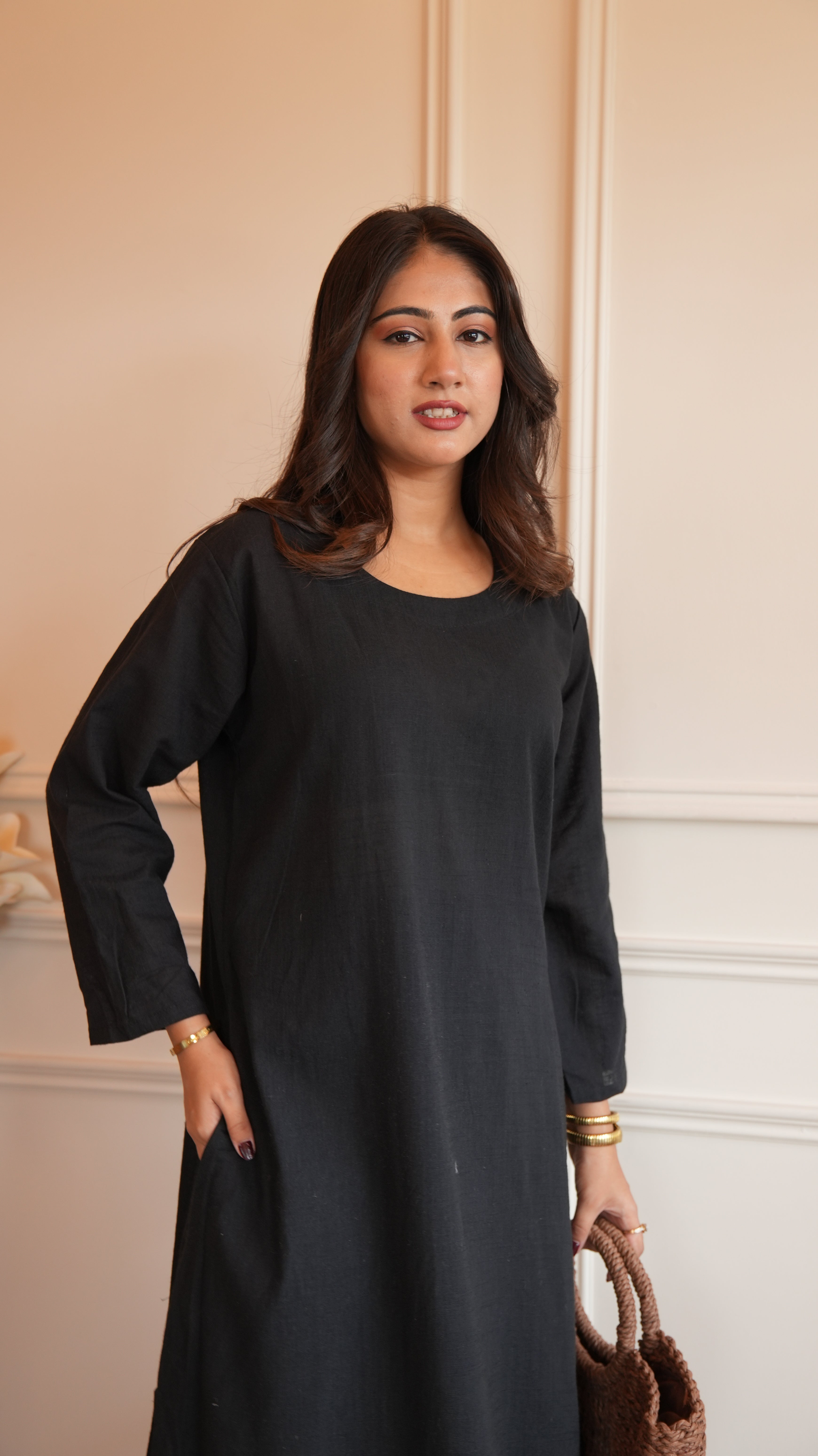 Women's Cotton Kurta pant sets - Black