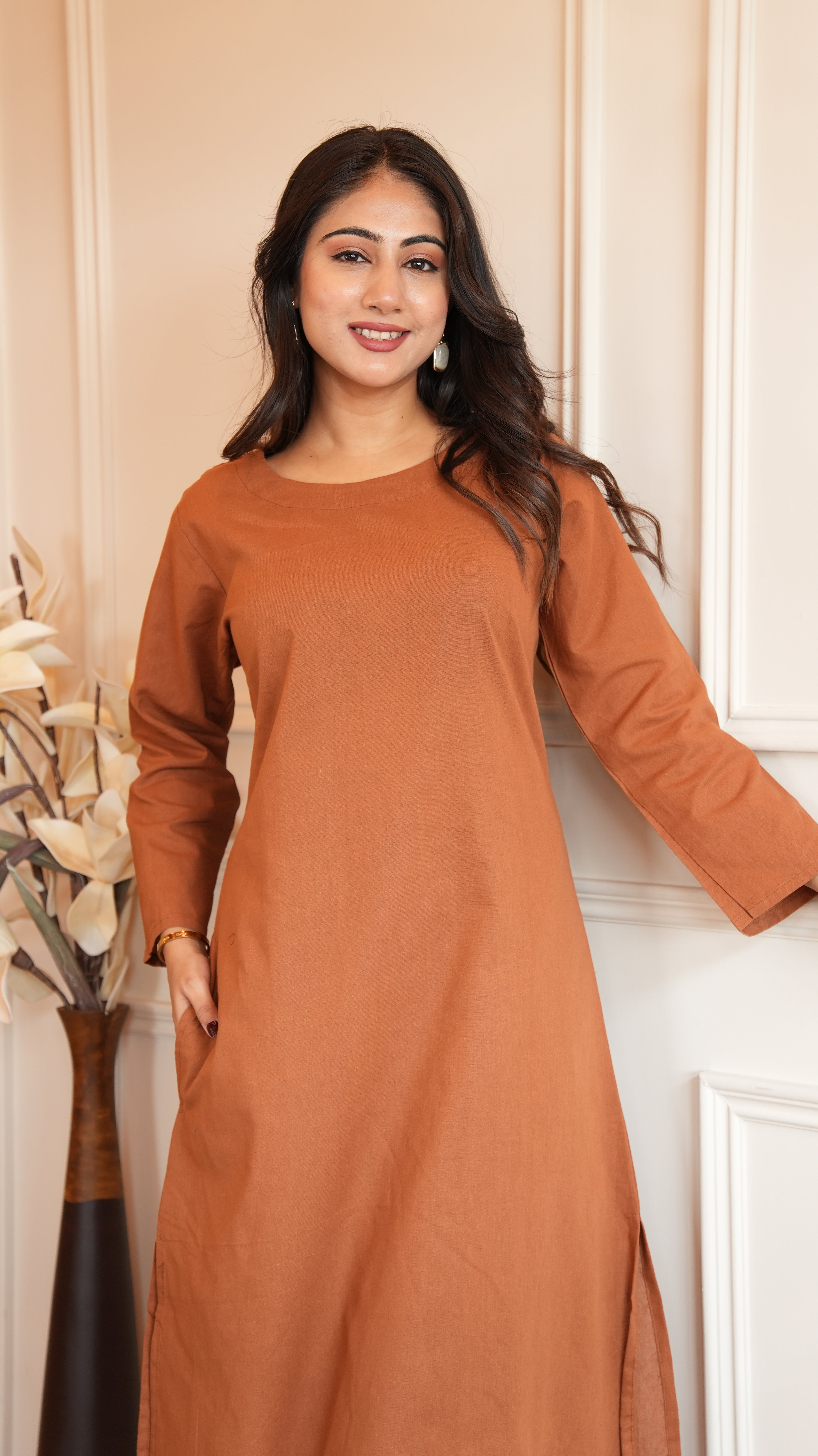 Women's Cotton Kurta pant sets - Brown
