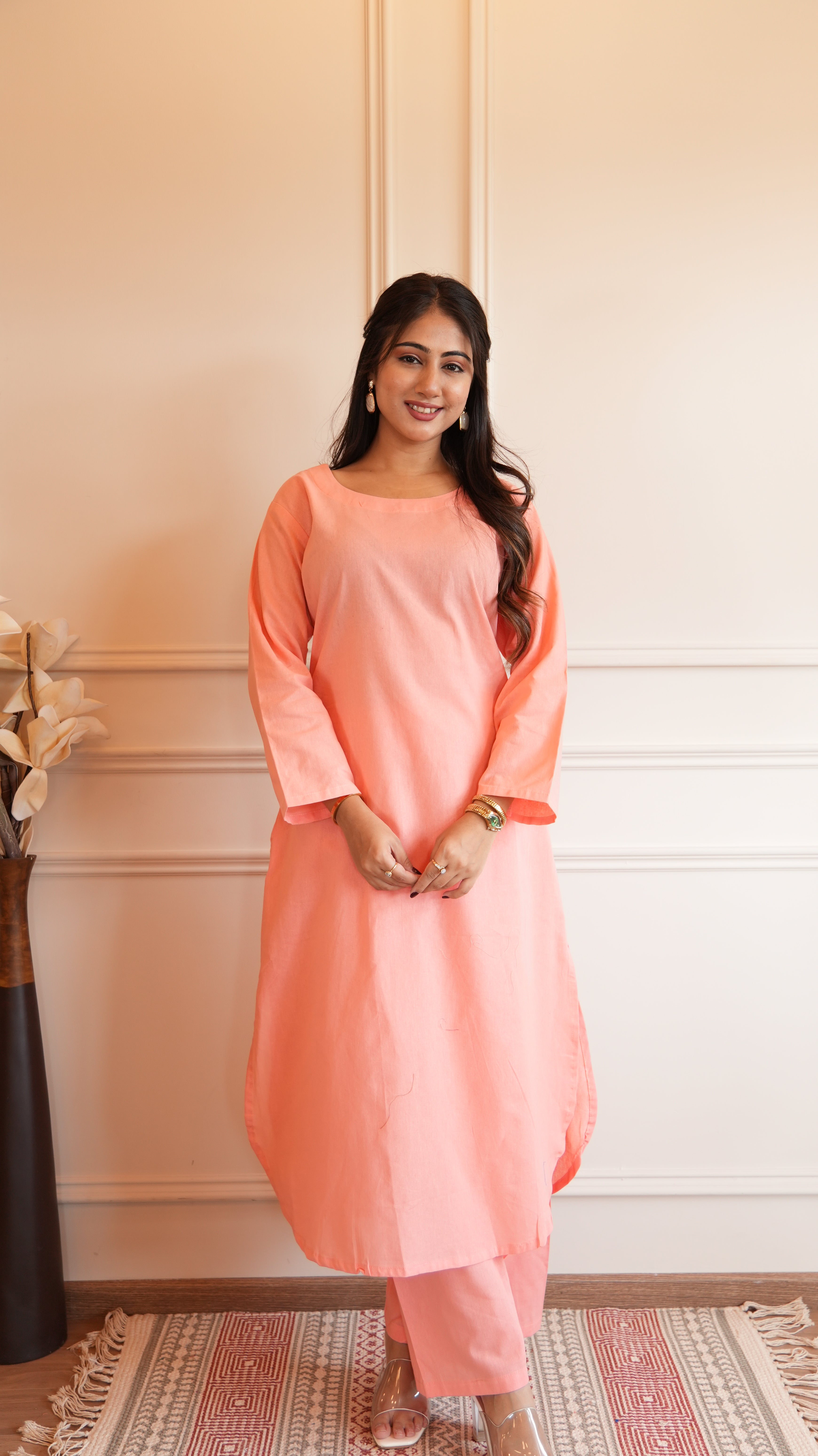 Women's Cotton Kurta pant sets - Light Pink