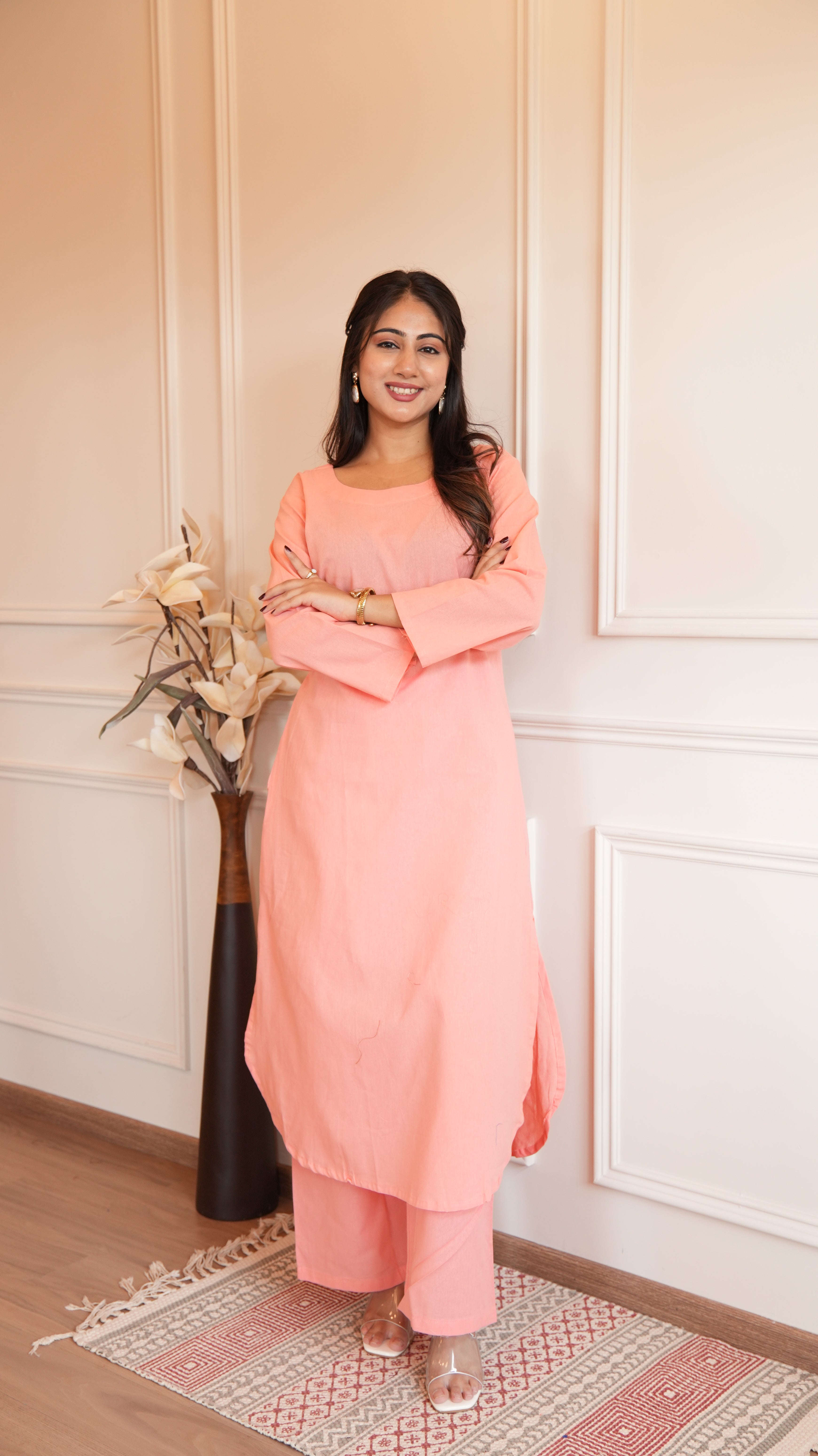 Women's Cotton Kurta pant sets - Light Pink
