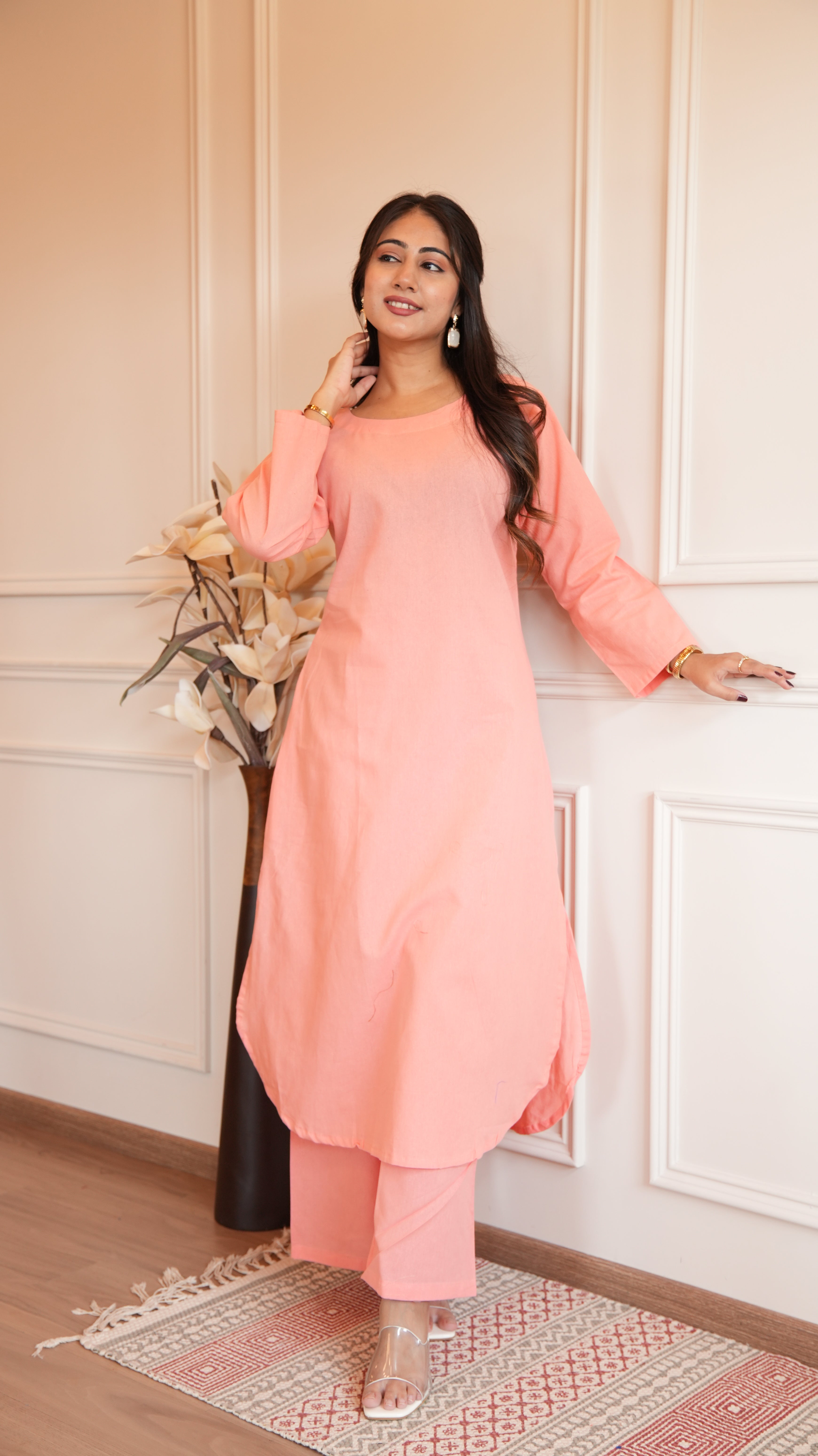 Women's Cotton Kurta pant sets - Light Pink