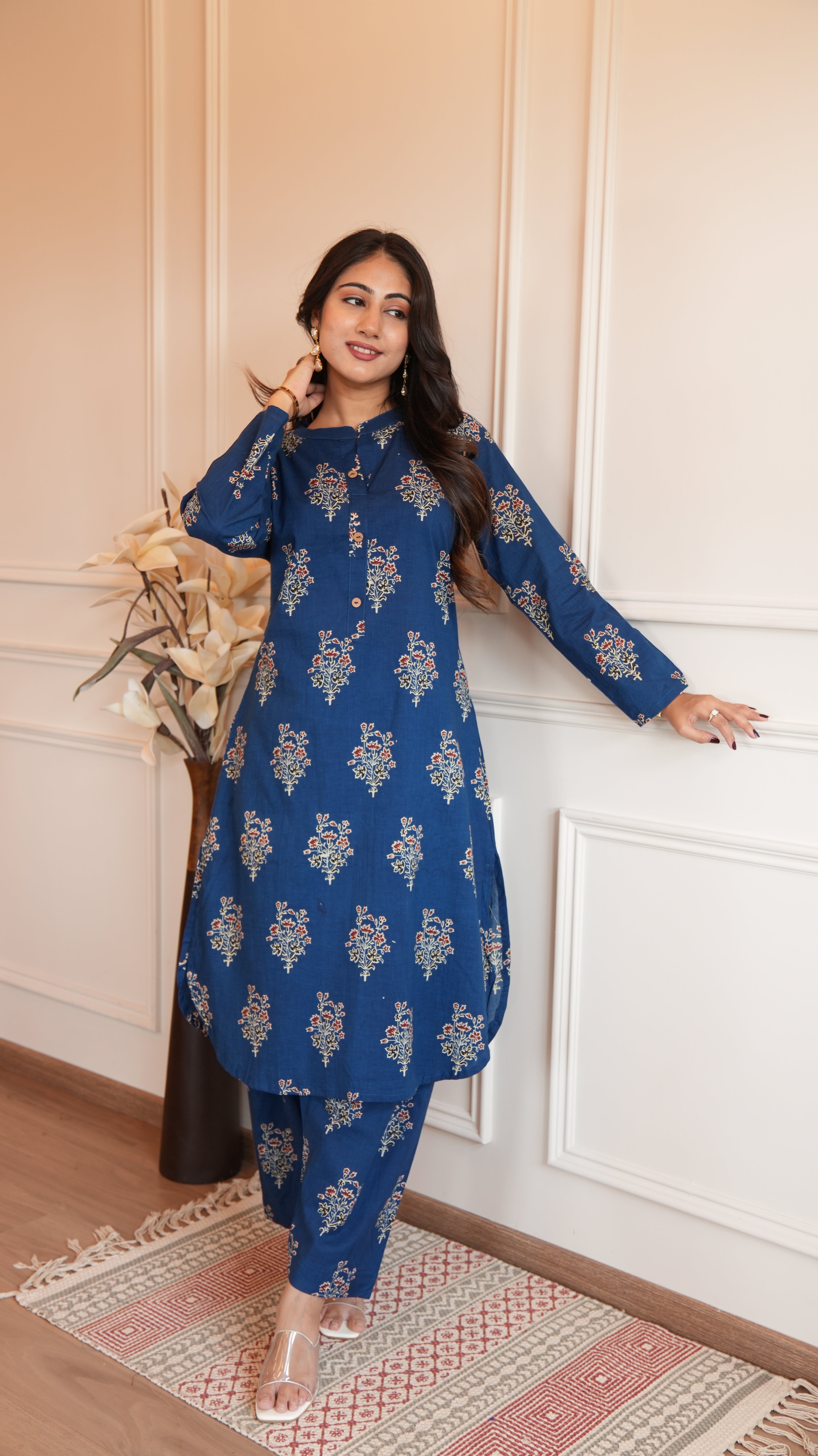 New Printed Kurta Pant Set Blue