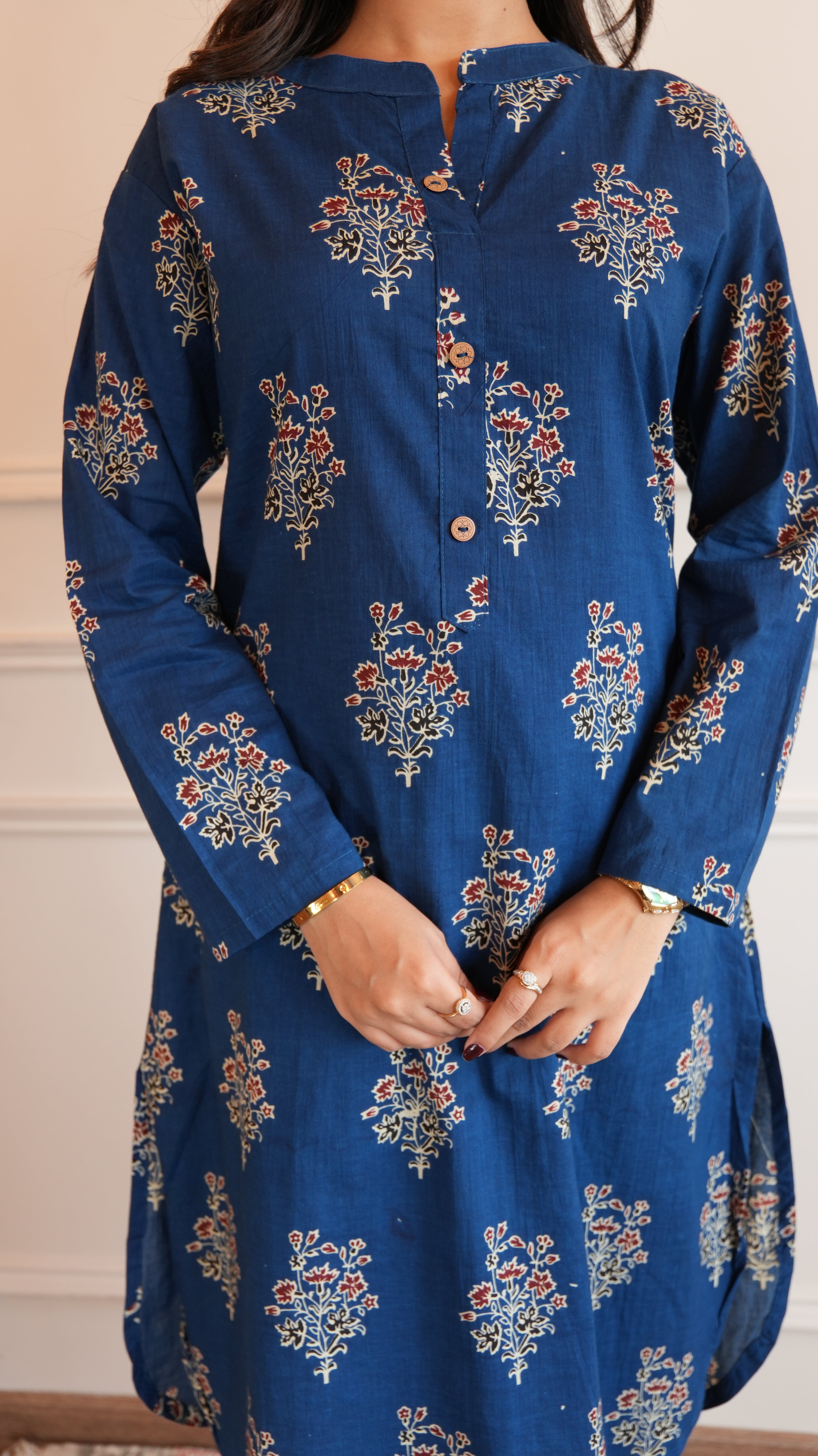 New Printed Kurta Pant Set Blue