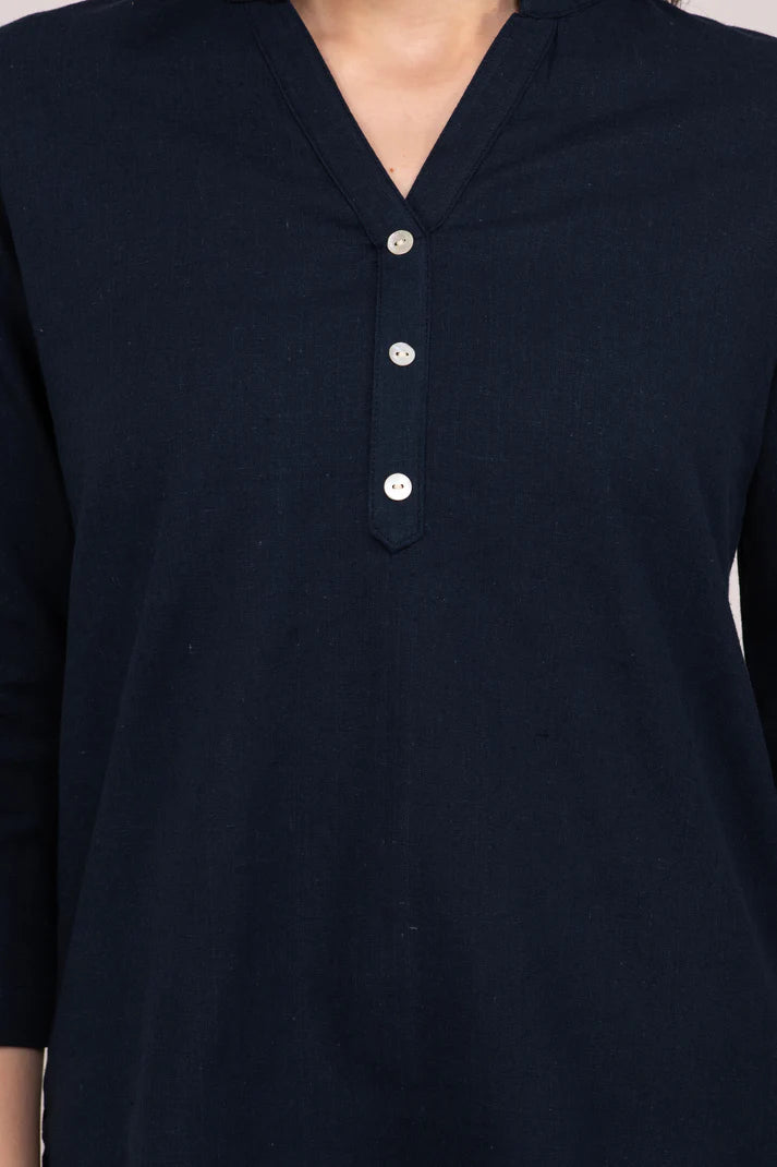 Navy Blue Linen Short Kurta