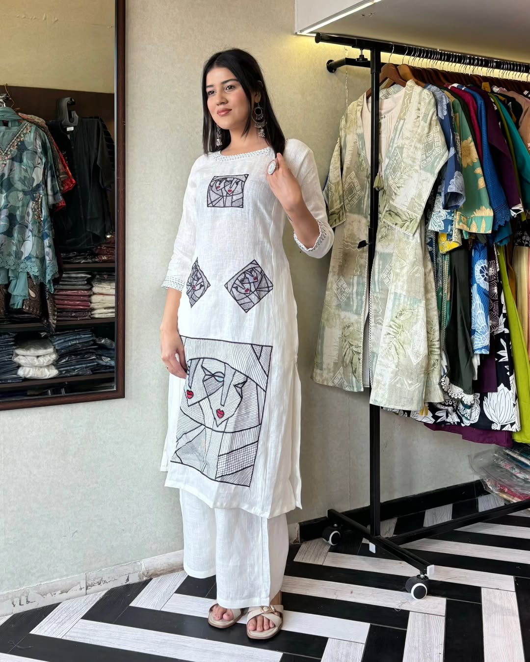 New Printed Kurta Pant Set Blue