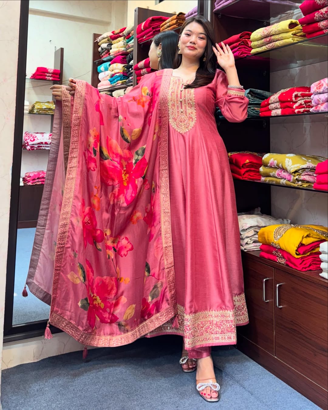 Rose Blush Elegance Silk Anarkali