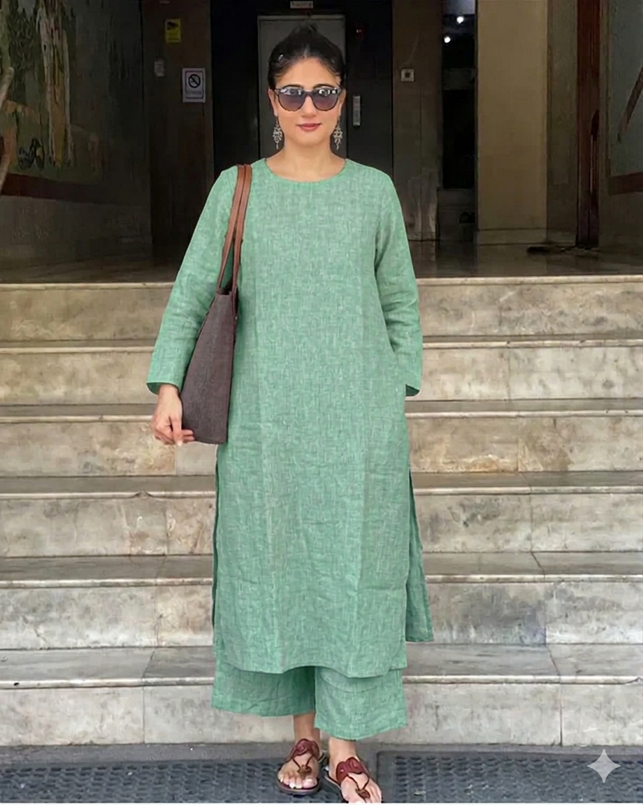 Women's Cotton Kurta pant sets - Green
