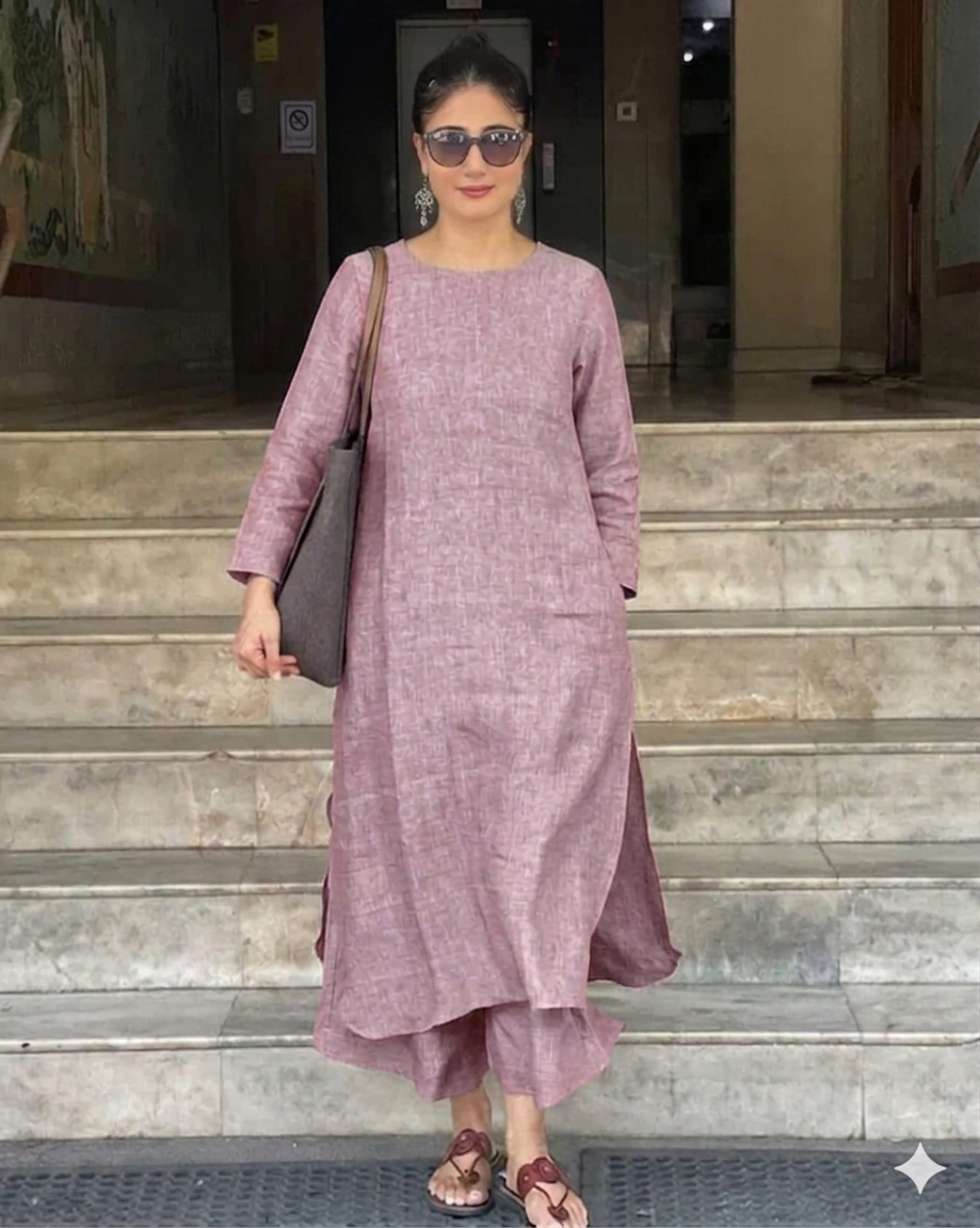 Women's Cotton Kurta pant sets -Dusty Rose