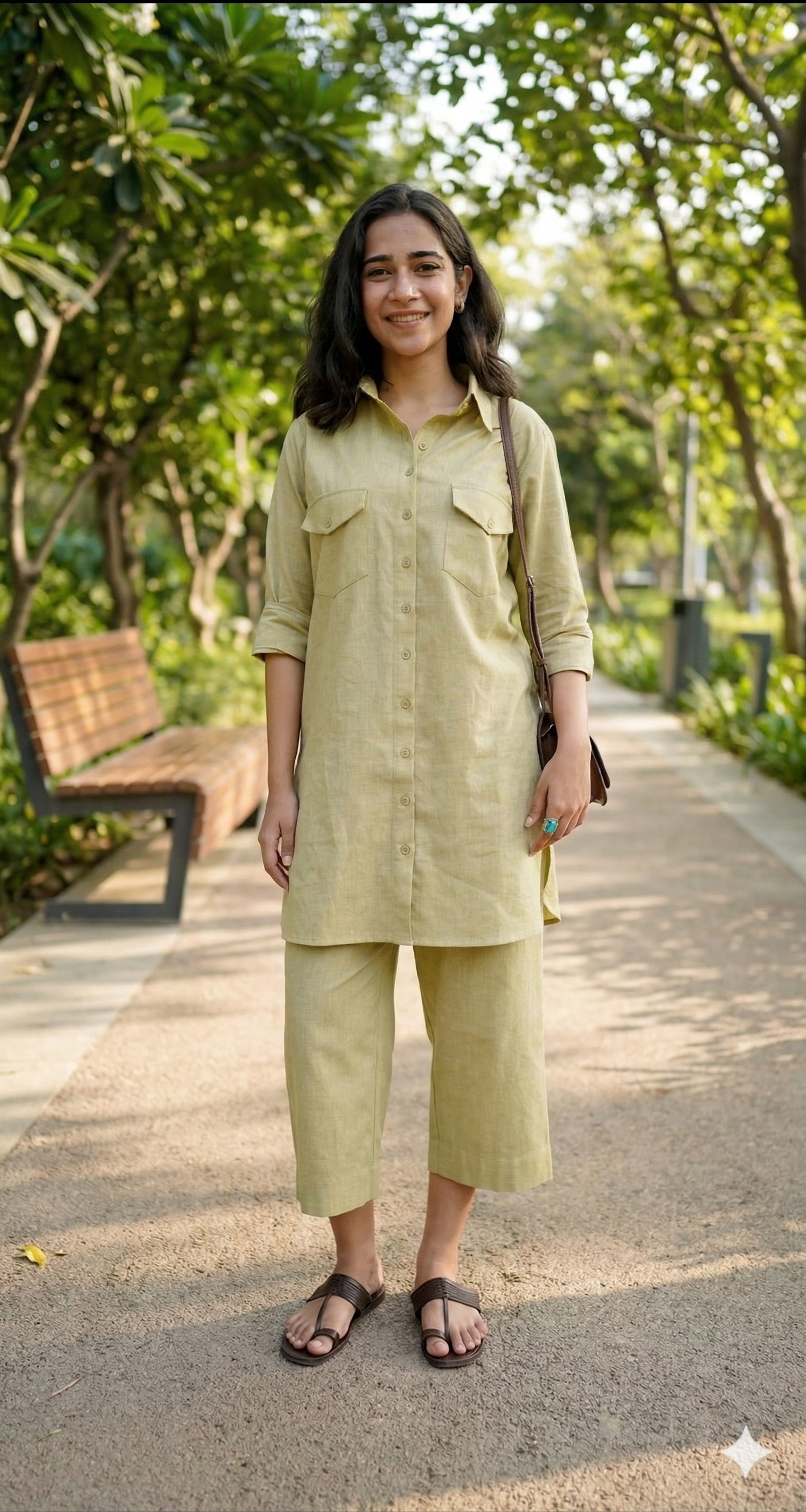 Sage Green Casual Cotton Co-ord Set for Women