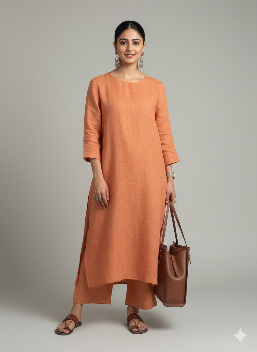 Women's Cotton Kurta pant sets - Orange