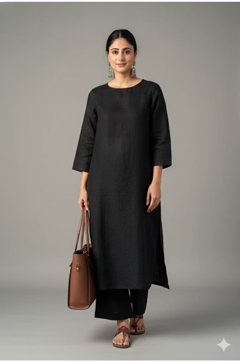 Women's Cotton Kurta pant sets - Black