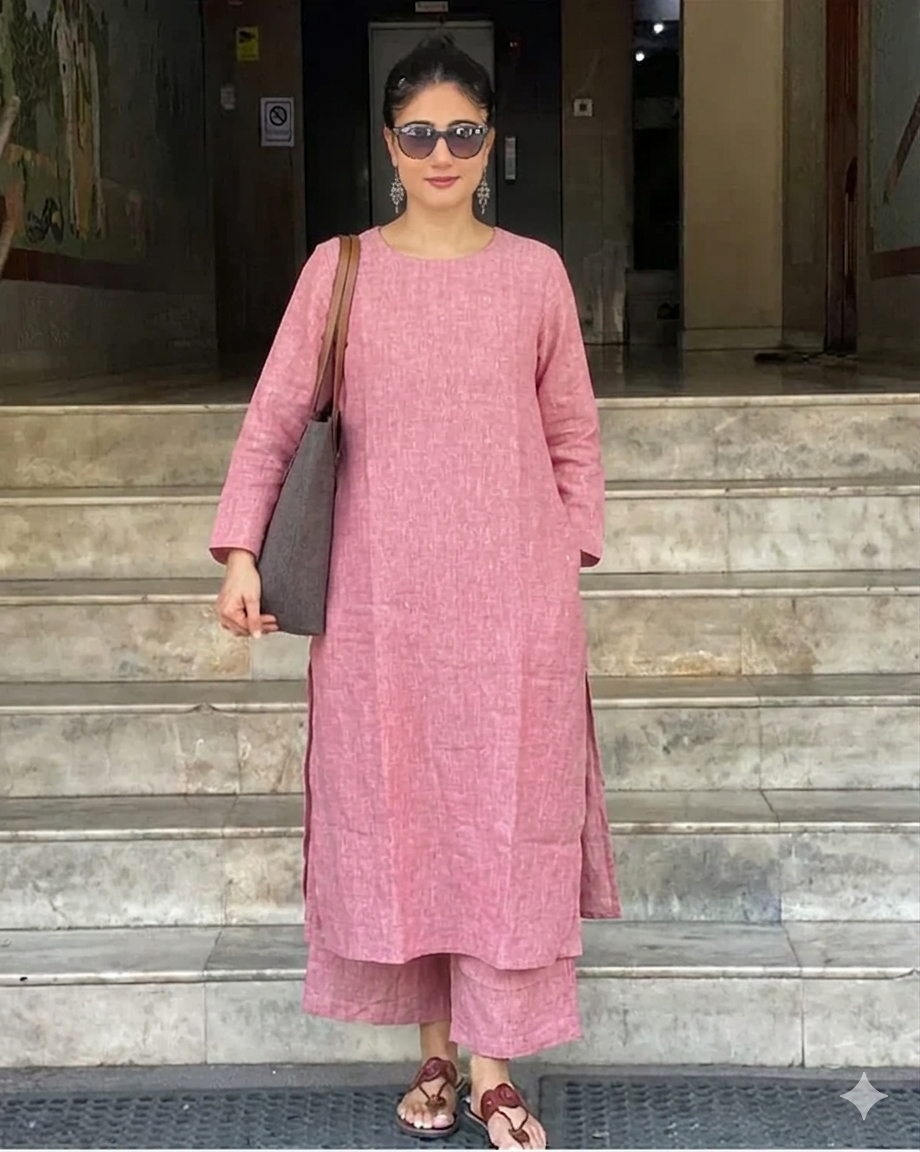 Women's Cotton Kurta pant sets - Pink