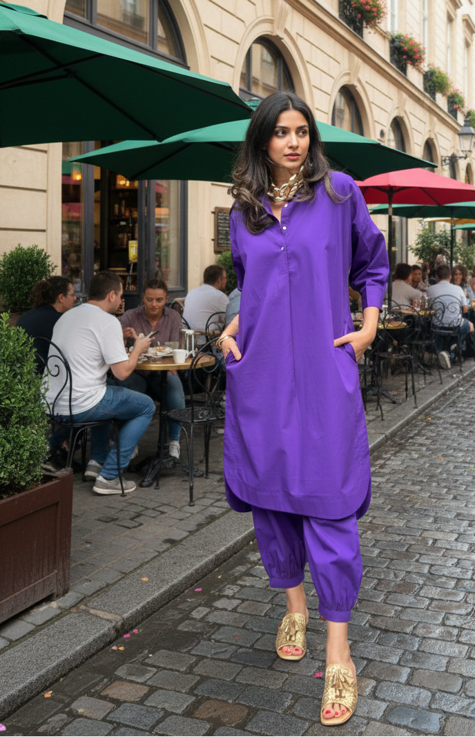 Purple Cotton Coord Set