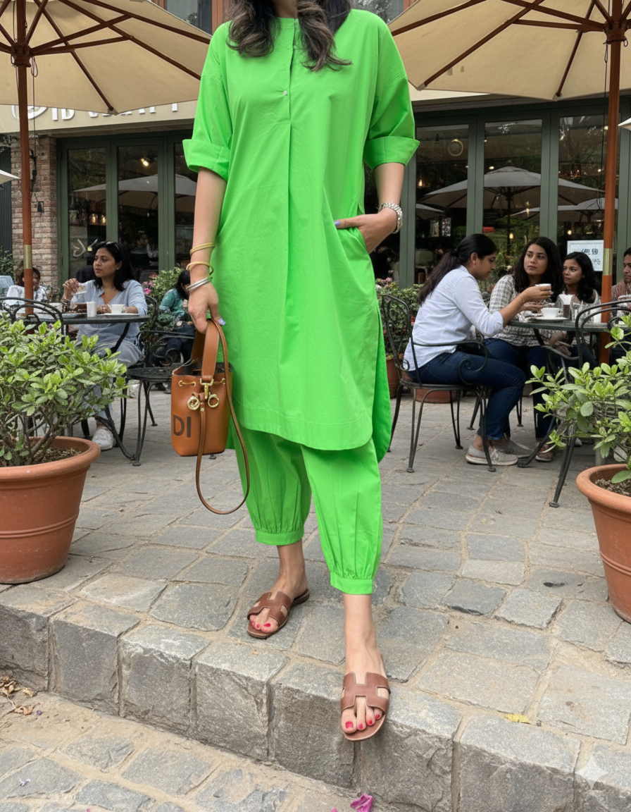 Neon Green Cotton Coord Set