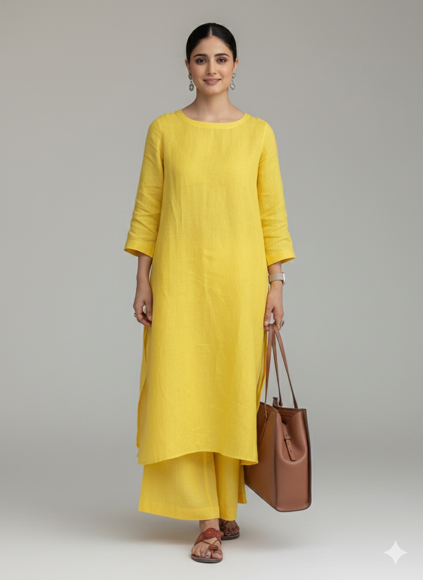 Women's Cotton Kurta pant sets - Yellow