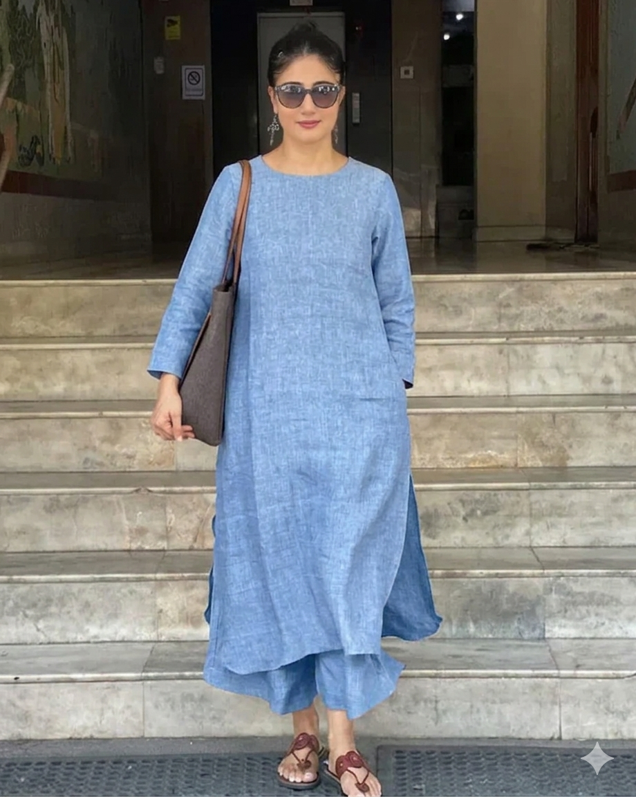 Women's Cotton Kurta pant sets -Sky Blue