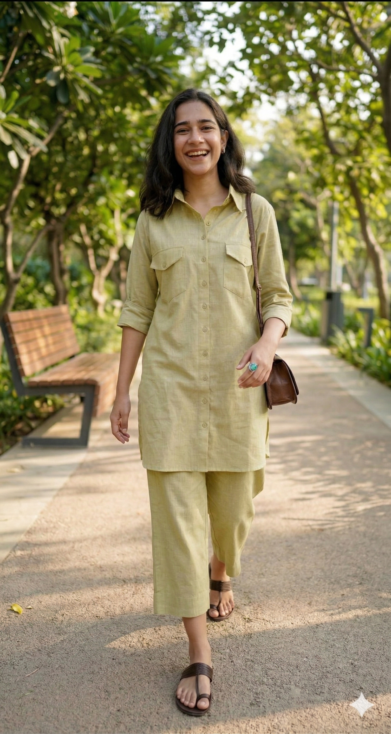 Sage Green Casual Cotton Co-ord Set for Women