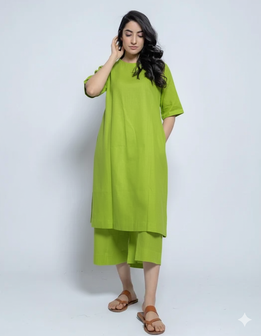 Women’s Two-Piece Layered Kurta with Culotte Set