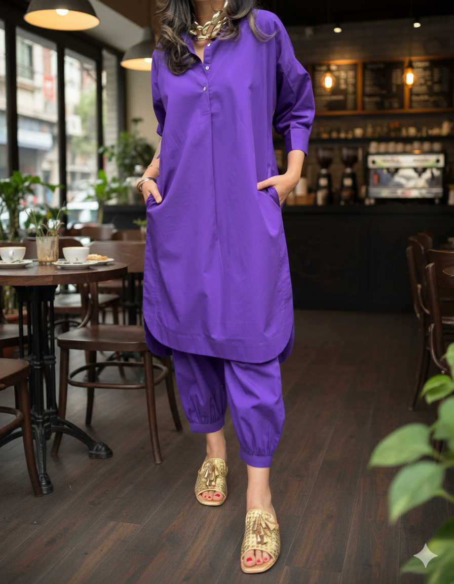 Purple Cotton Coord Set