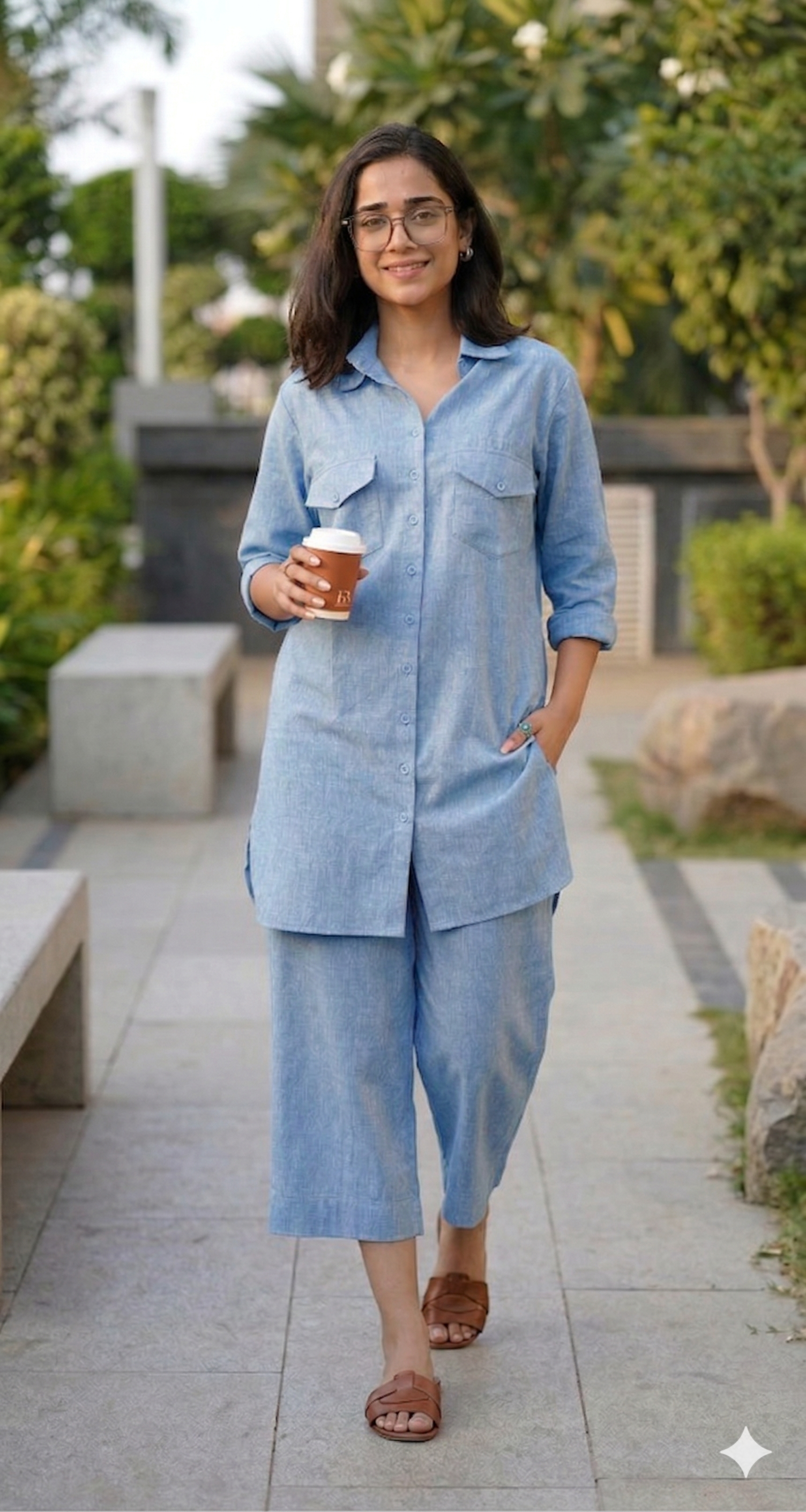 Sky BlueCasual Cotton Co-ord Set for Women