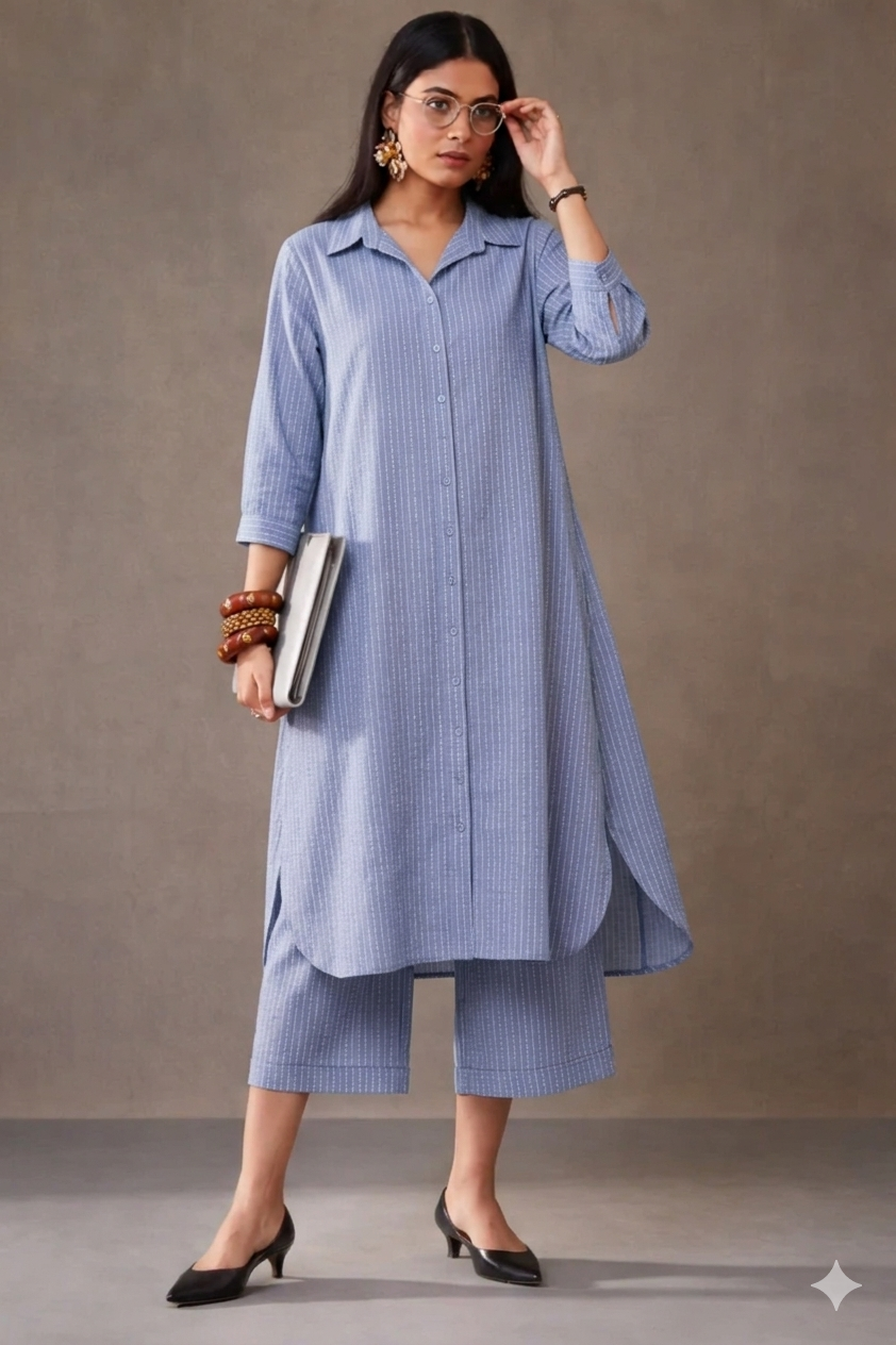 Women’s Purple Striped Kurta with Culottes Set