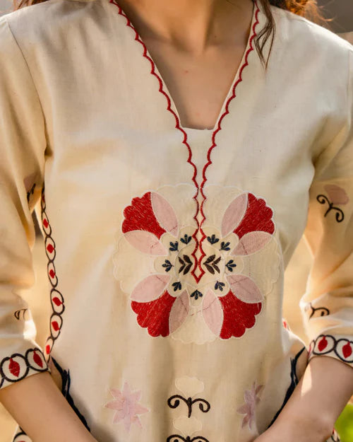 Ivory Red Threaded Festive Cotton Co-ord