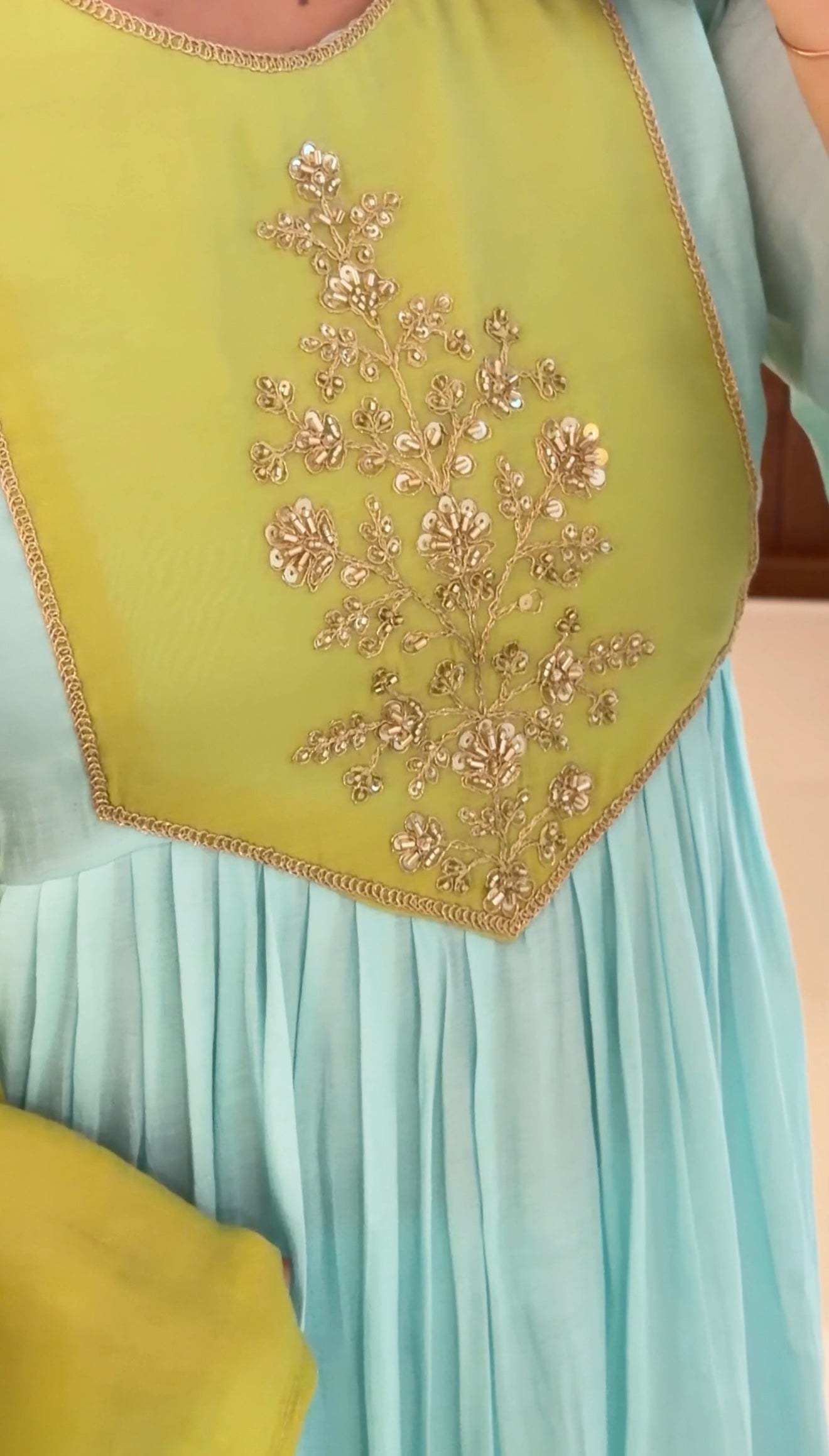 Lime Aqua Anarkali Set