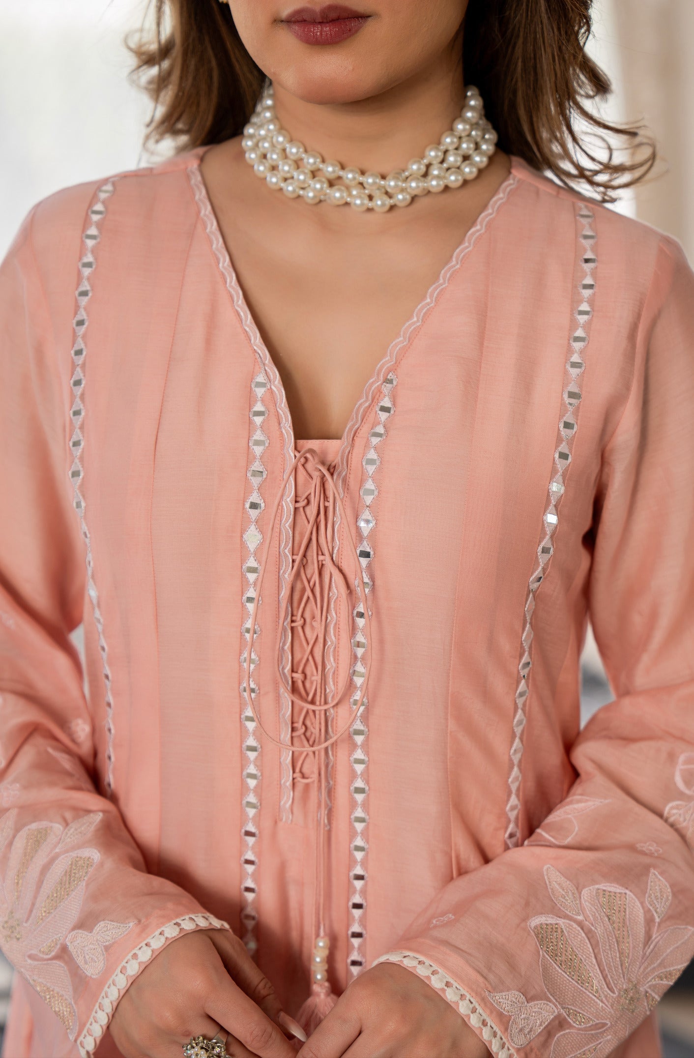 Peach Embroidered Anarkali Kurta Set with Dupatta