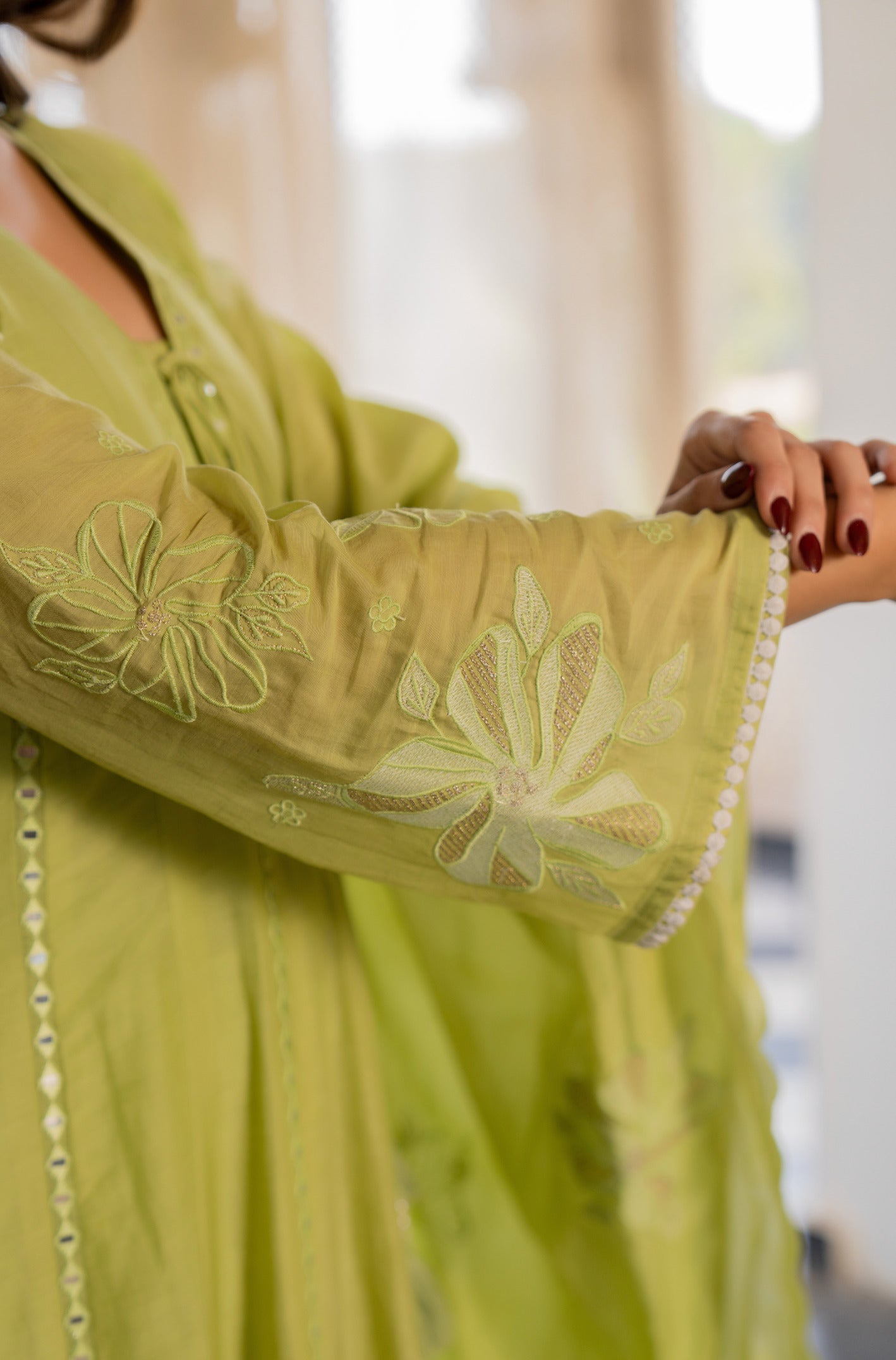 Pista Green Embroidered Anarkali Kurta Set with Dupatta