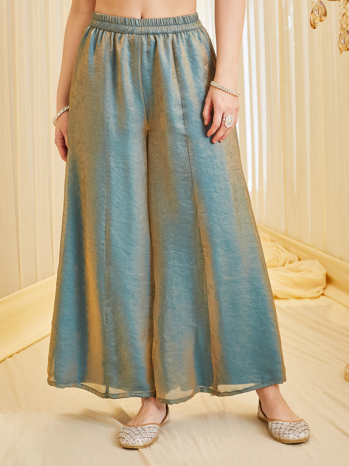 Sage Green Embroidered A-Line Kurta Palazzo Set with Dupatta