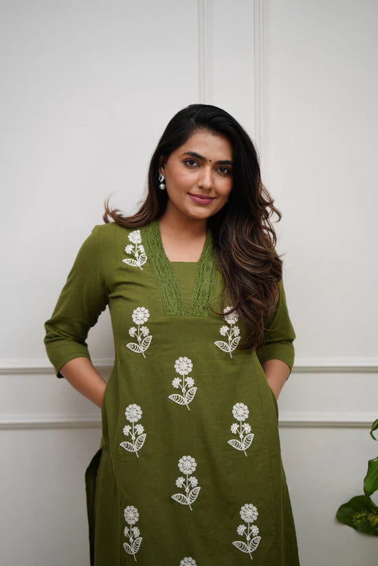 Floral Embroidered Straight Kurta Set with Palazzo Pants