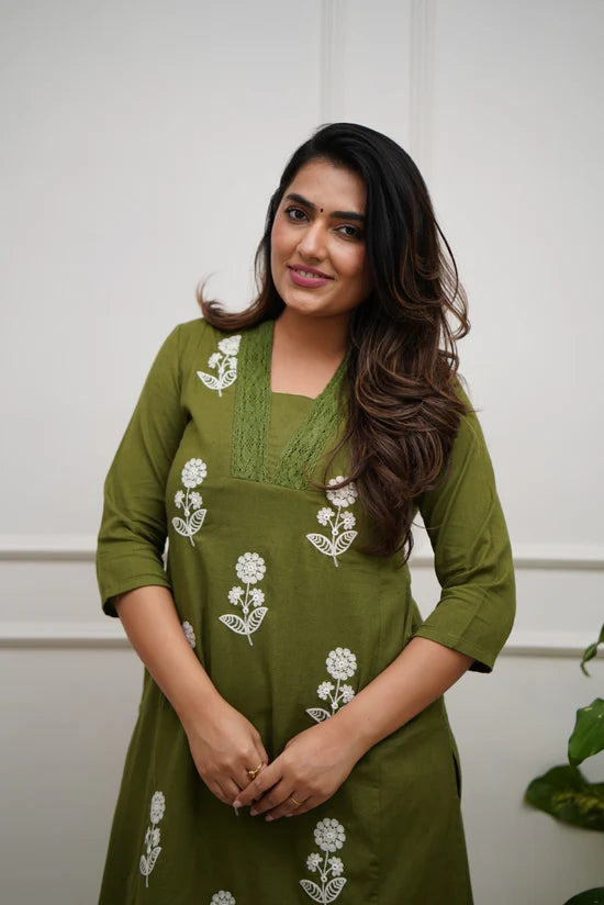 Floral Embroidered Straight Kurta Set with Palazzo Pants