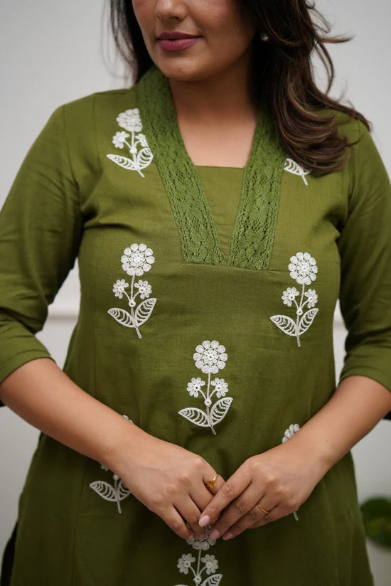 Floral Embroidered Straight Kurta Set with Palazzo Pants
