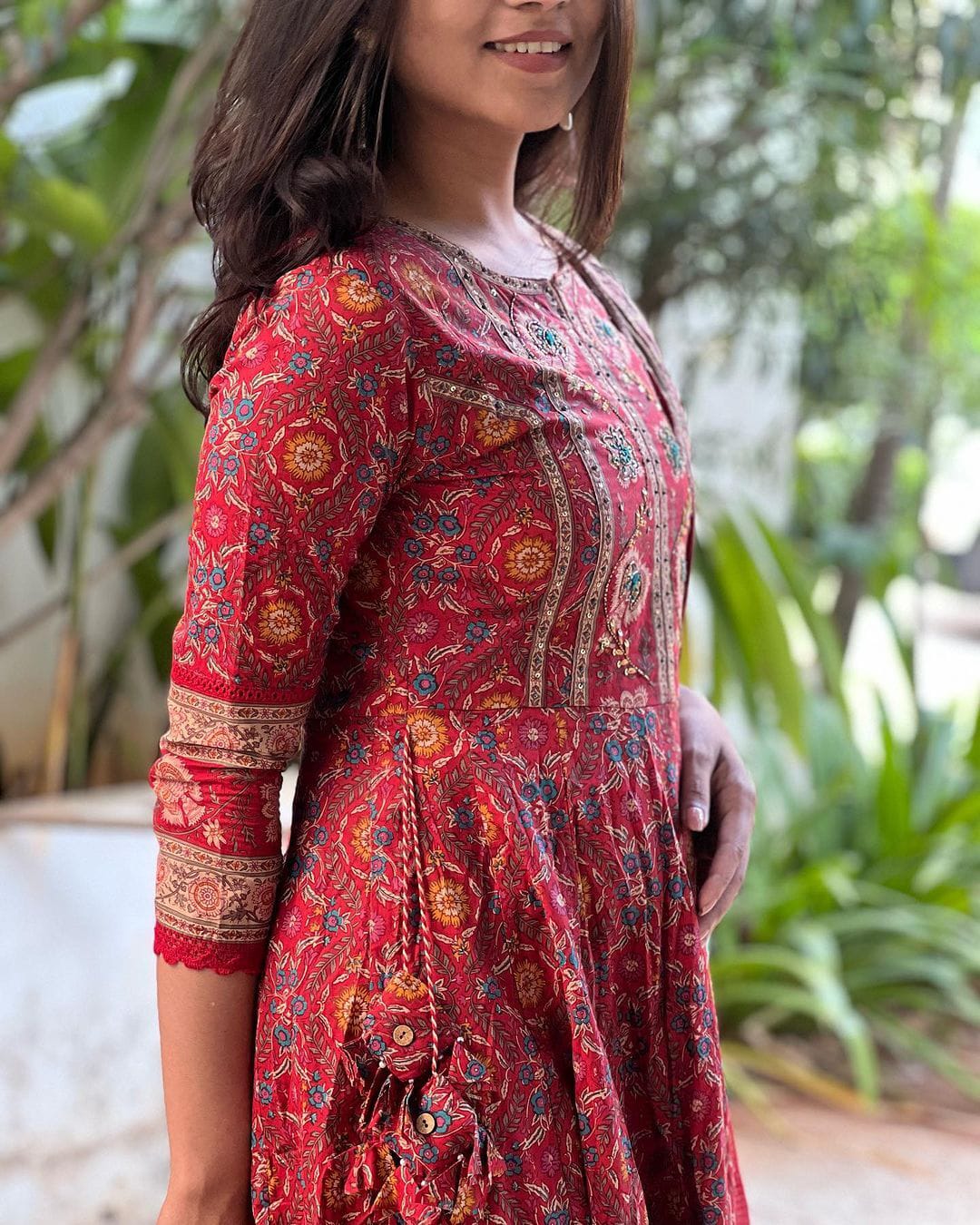 Red Anarkali Pure Cotton Kurta set