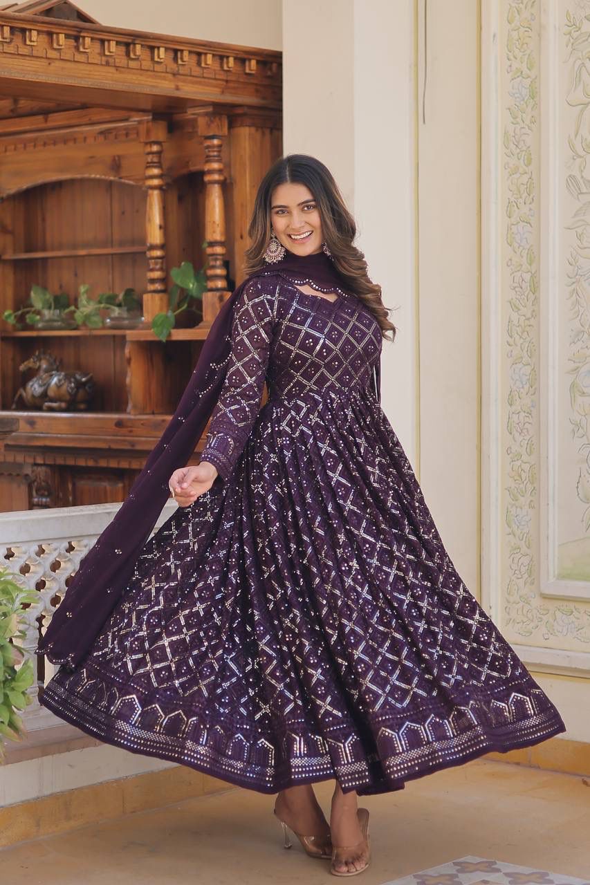 Georgette Beautiful Embroidery Anarkali Suit Gown With Dupatta