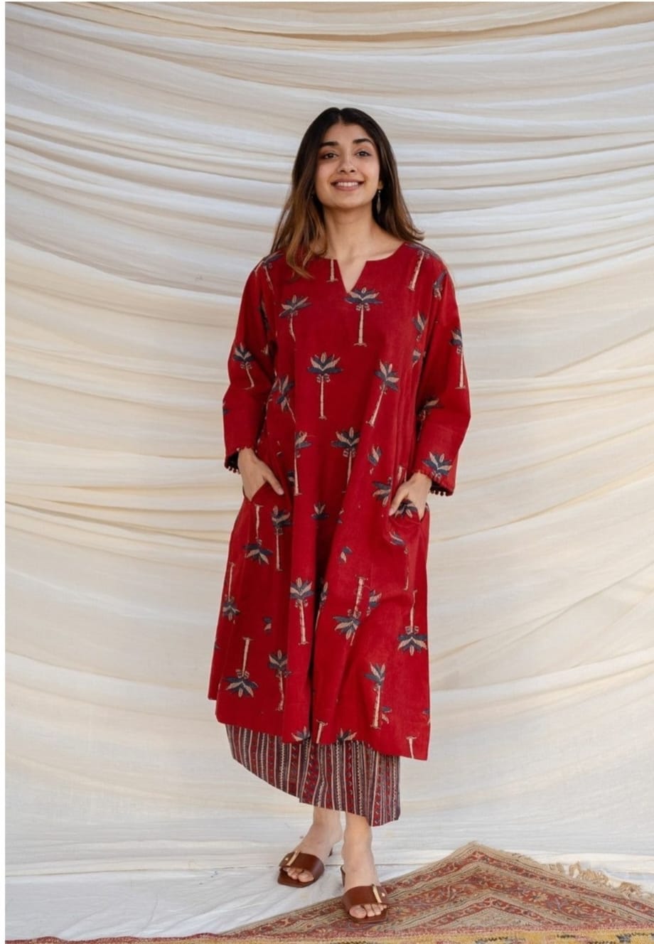 Red Ajrakh Cotton Jhabba Kali Co-ord