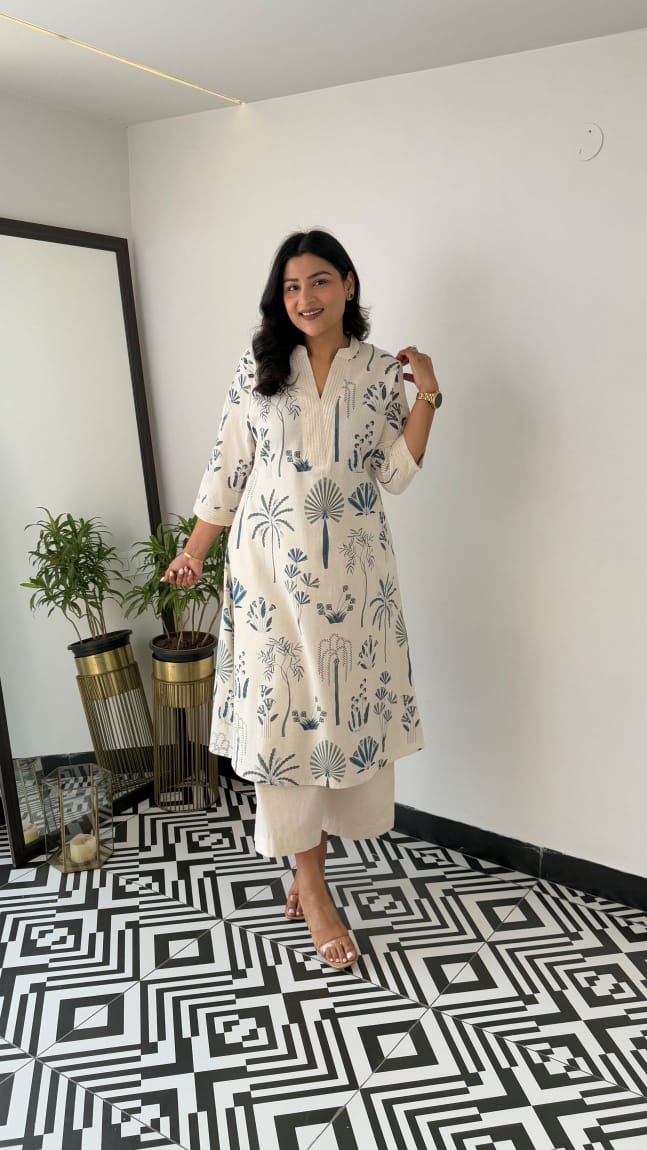 Printed white Kurta palazzo set