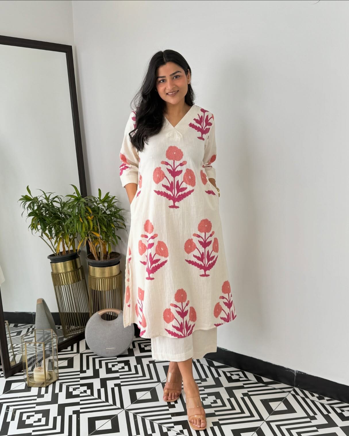 New Printed Kurta Pant Set Blue