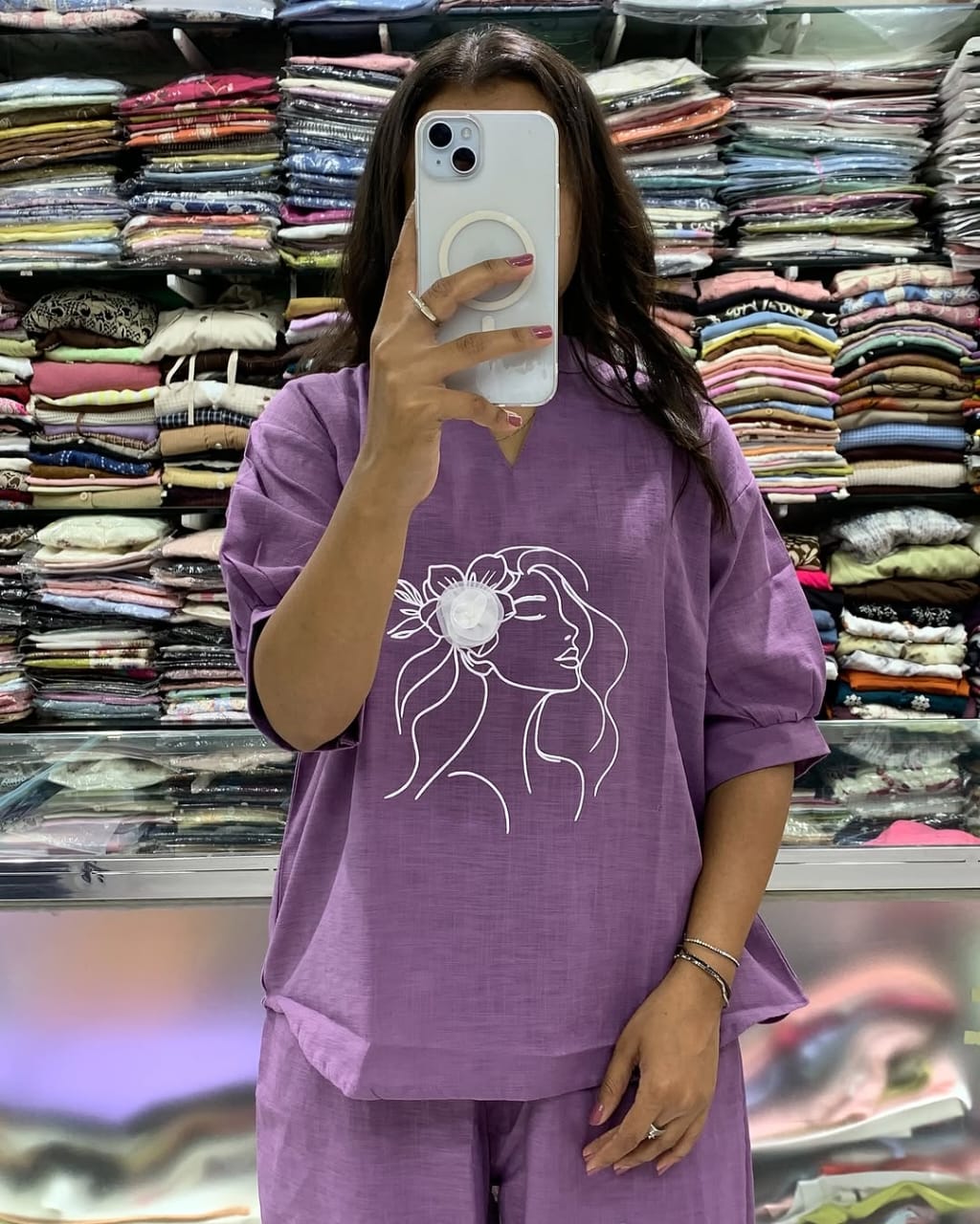 Art Line Face Print Cotton Co-Ord Set for Women