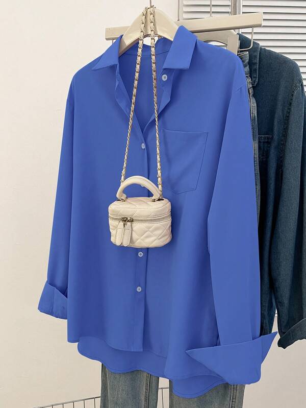 Women's Simple Solid Color Daily Wear Buttoned Shirt,Long Sleeve Tops